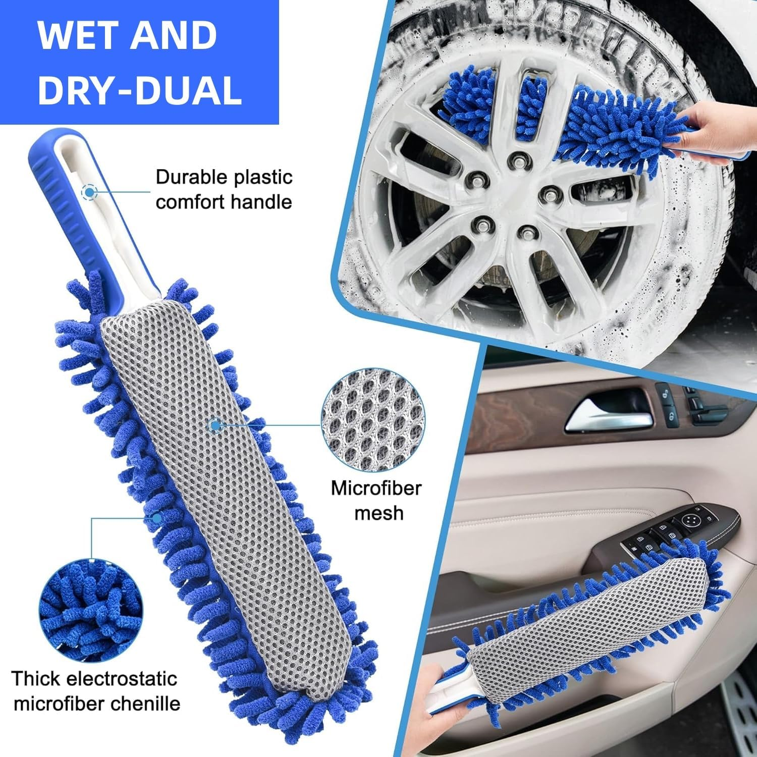 65" Car Wash Brush with Long Handle,Car Wash Mop, Windshield Cleaner Multi-Functional Wash Brush，Flow-Thru Soft Bristle Car Washing Brush with Extendable Handle and Hose Attachment for Car, Boat image number 1