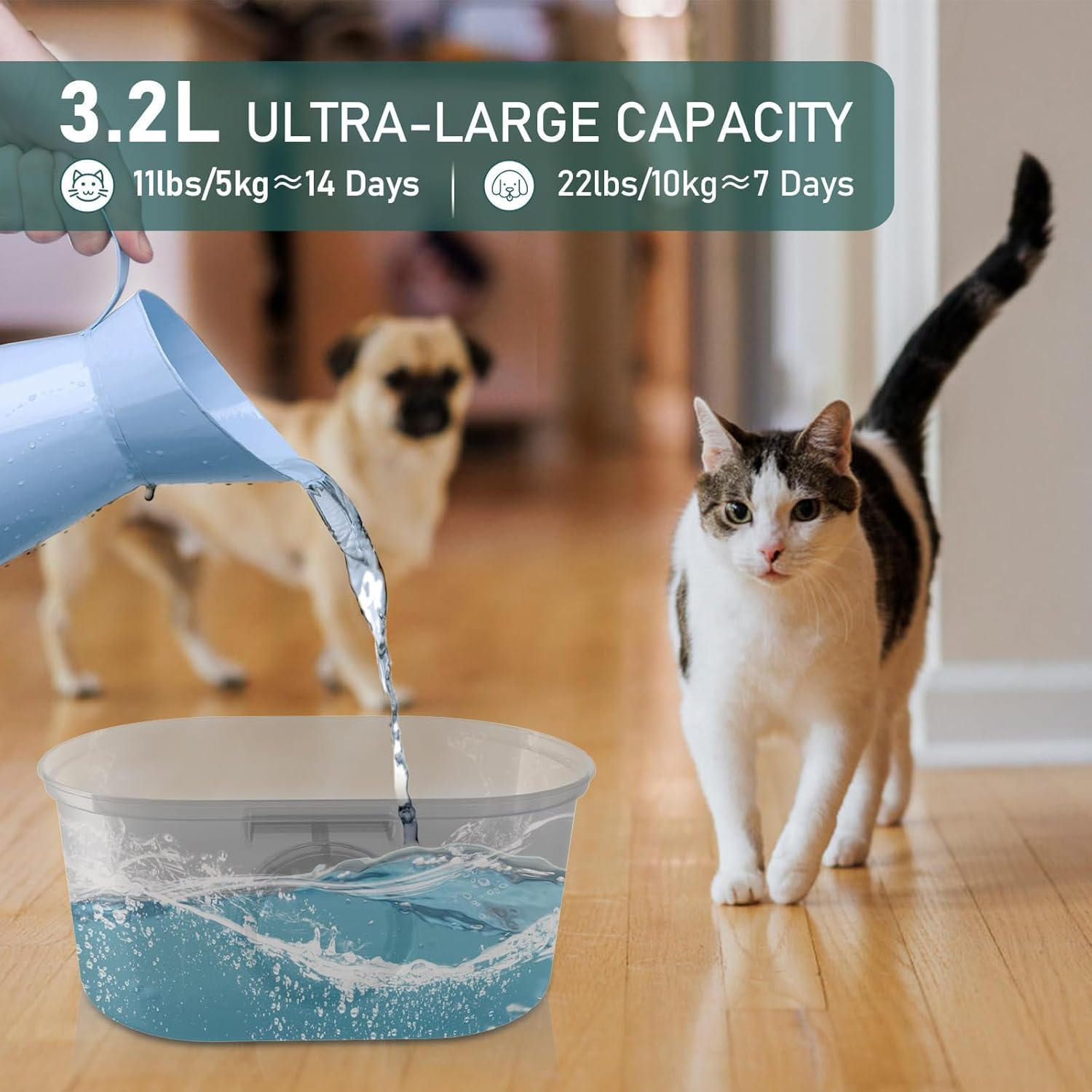 Luczeng Cat Water Fountain - 3.2L/108OZ Automatic Pet Drinking Fountain, Stainless Steel Cat and Dog Fountain with Water Level Window image number 2