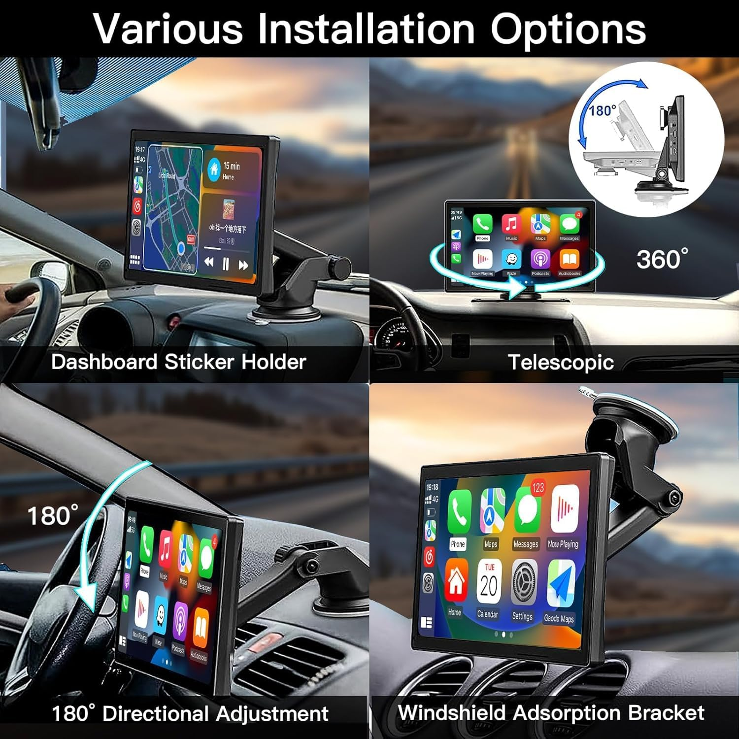 CARABC 9" Wireless Apple Carplay & Android Auto Screen, 4K Dash Cam 1080P Reverse, Carplay GPS Navigation Airplay Voice Control/Aux/Fm image number 1