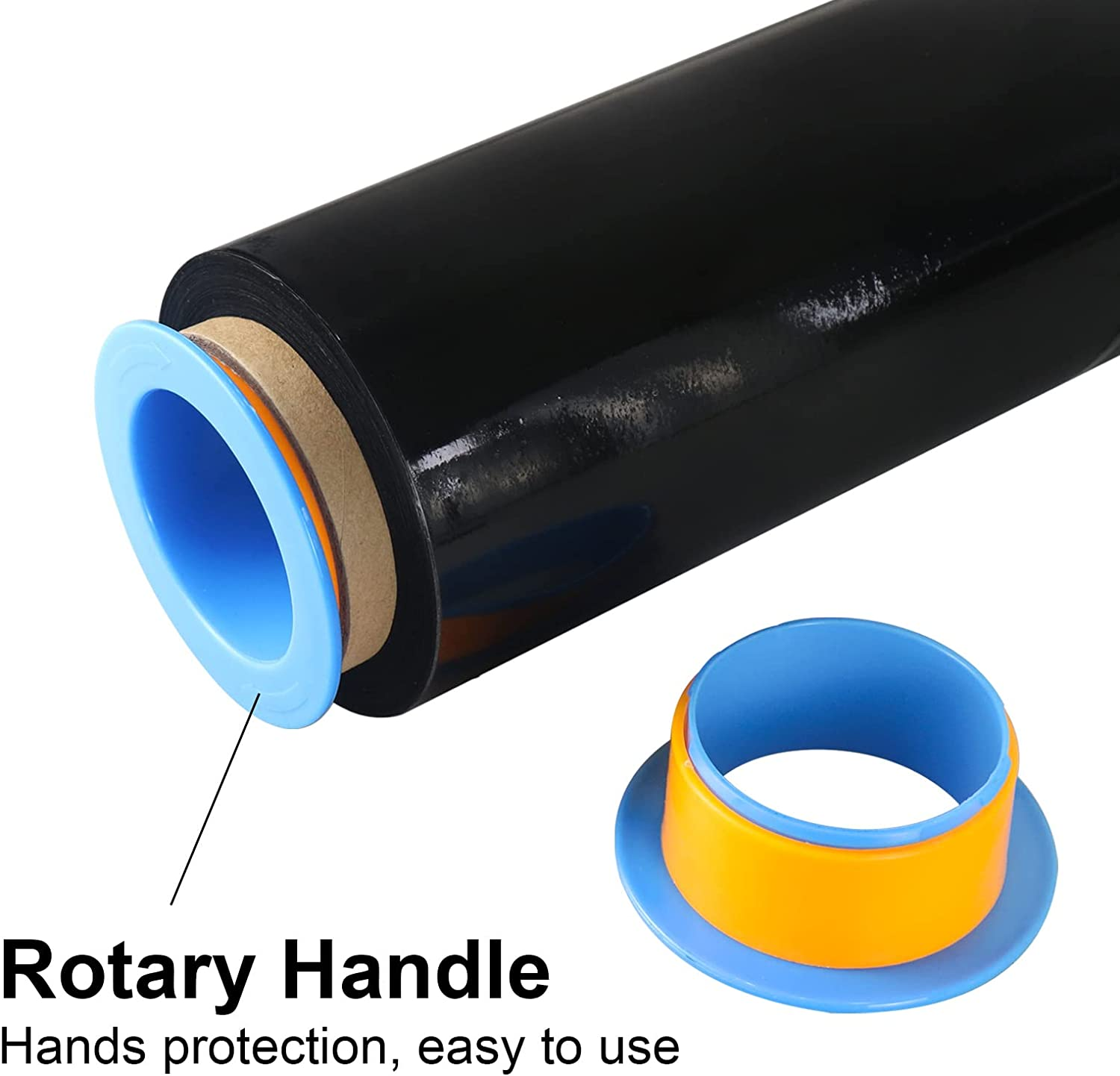 Black Stretch Shrink Wrap Film, Heavy Duty Packaging Stretch Film for Shipping, Moving, Pallet, 1 Roll with 1 Pair Hand Saver,15 Inch X 1476Ft, 70 Gauge,Bomei PACK
