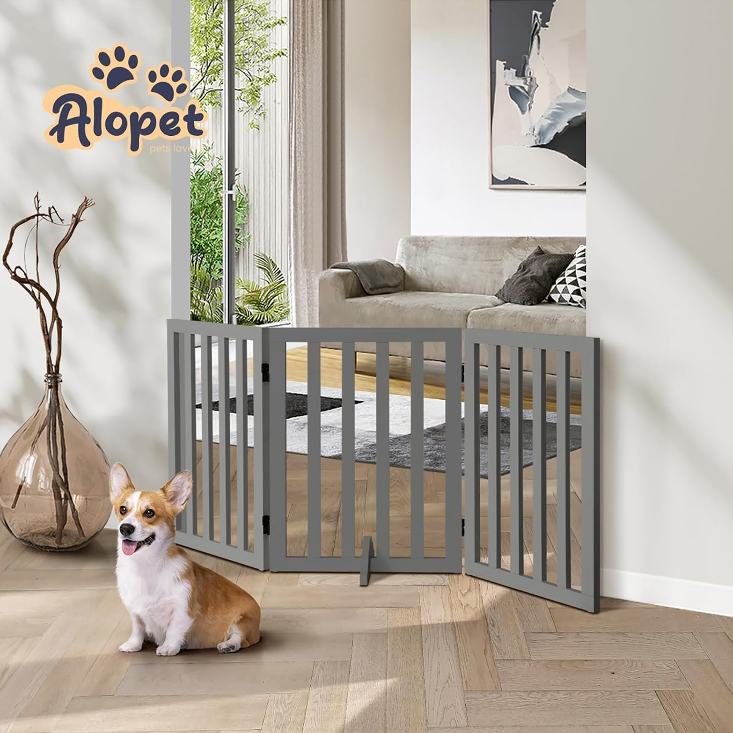 Dog Gate with Support Leg Pet Gate Fence 142 X 60.5 X 2Cm Grey image number 3