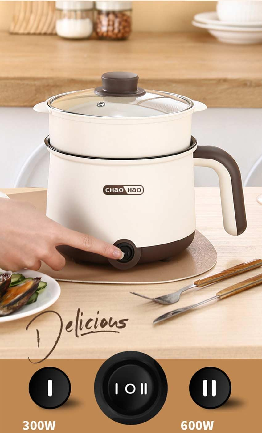 Electric Hot Pot:1.8L Ramen Cooker,Dual Power Mini Portable Multi-Functional Lazy Pot for Pasta,Noodles,Egg,Soup, Non-Stick Noodle Cooker with Boil Dry Protection for Dorm,Office image number 6