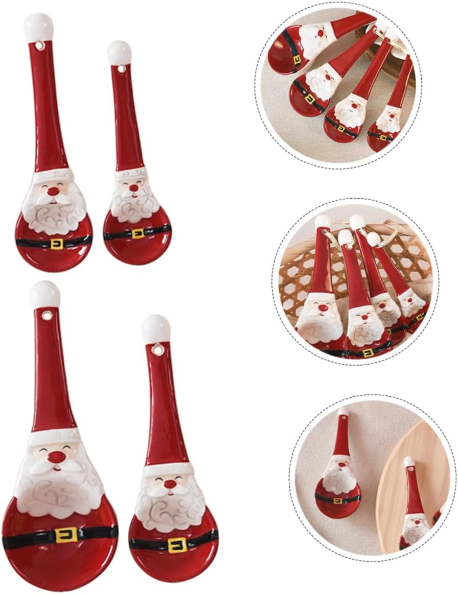 Santa Claus Ceramic Measuring Spoon Set 4Pcs Christmas Style Baking Spoons for Kitchen Decor image number 6