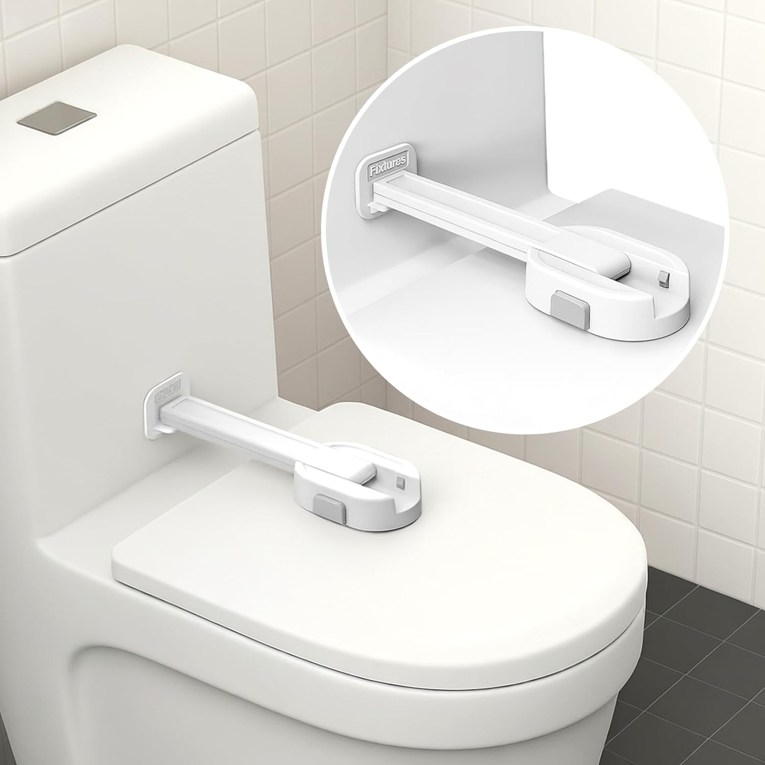 Baby Safety Toilet Lock for Most Standard Toilet Lids, Childproof Toilet Seat Locks with 3M Adhesive, No Tools Needed & Easy to Install (White, 1-Pack) image number 3