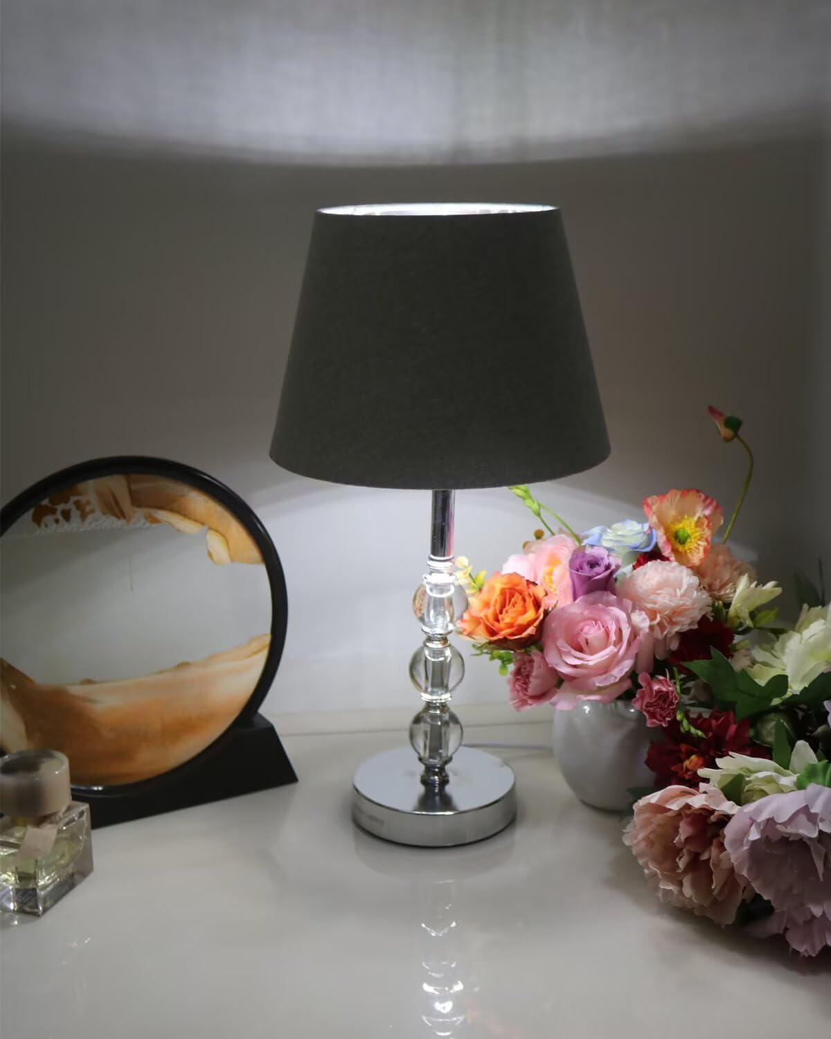 Sinta 2 Pcs 9" Lamp Shade Modern Tapered Replacement Grey Fabric Simple Style Light Shade with Silver Lining for E27/E14 Table Lamp/Wall Lamp image number 3