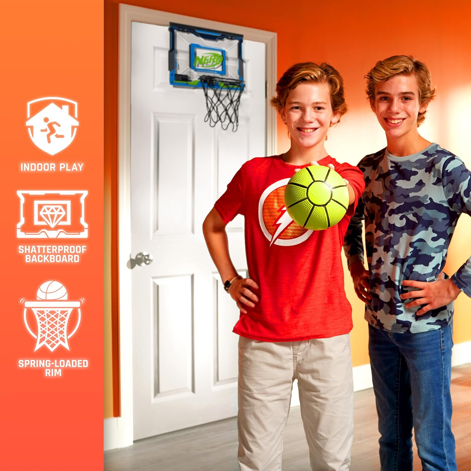 NERF over the Door Mini Basketball Hoop Set - Pro Hoop Mini Hoop Set Foam Basketball - Steel Rim Great for Dunking - Perfect Bedroom + Office Accessory Hoop image number 2