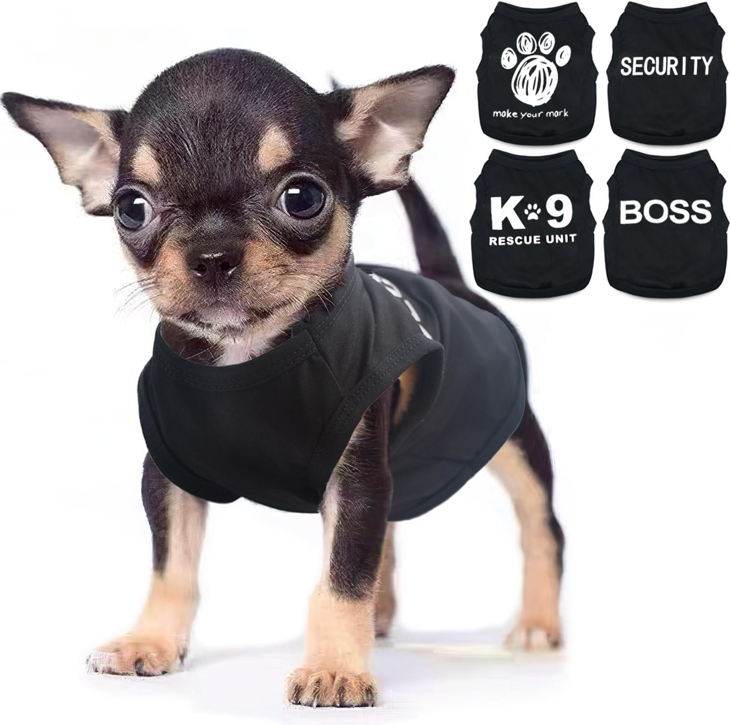 4-Pack Dog Clothes for Small Dogs Boy Male Summer Black Letter Security Puppy Shirts Cute Cool Breathable Clothes for Chihuahua Yorkie Shih Tzu Dachshund Pet Cat Outfit Clothing, Medium image number 1