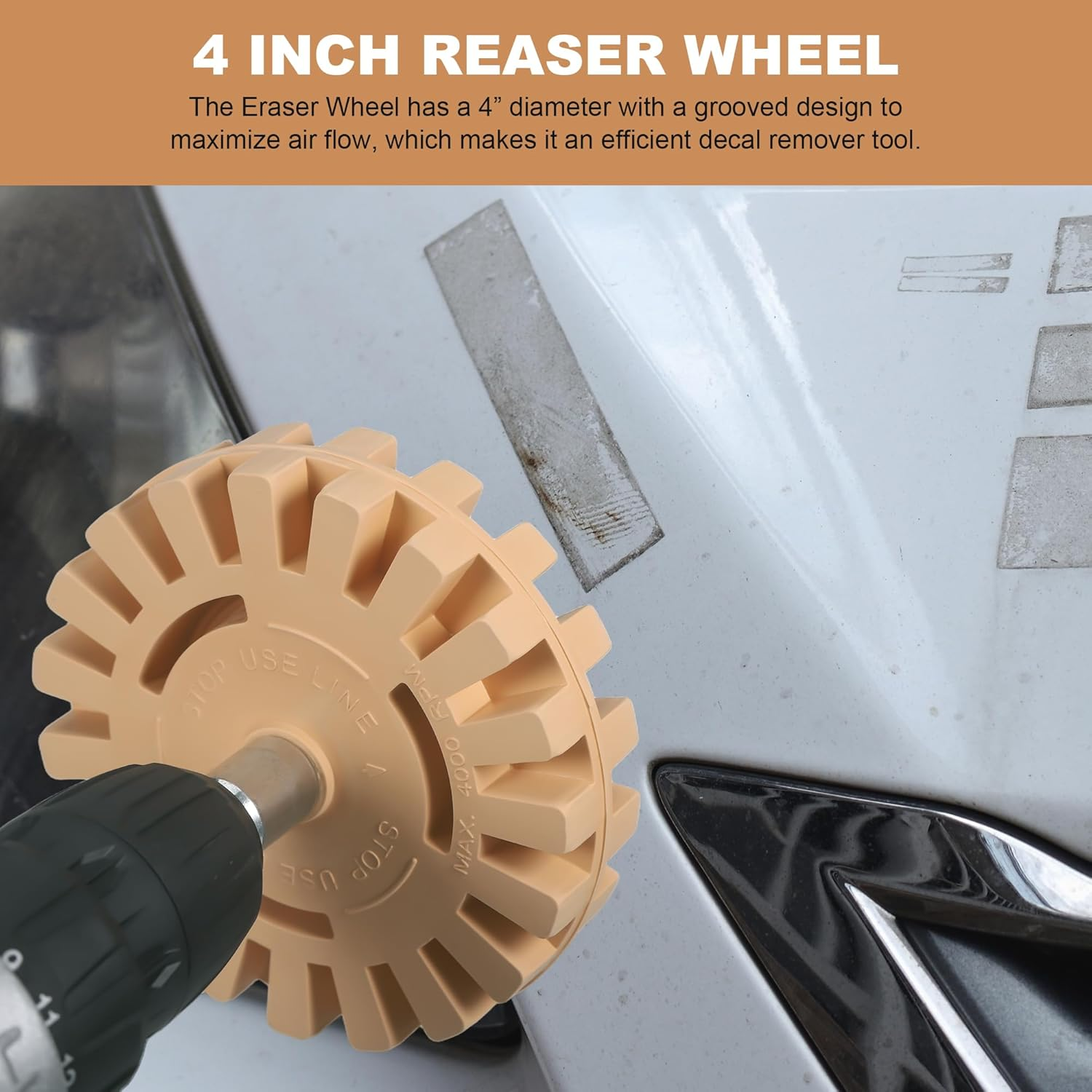 Adhesive Residue Remover, Car, 2 Pieces, 4 Inch Sticker Remover with Adapter, Film Eraser Battery Screwdriver, Sticker Eraser of Cars, Rvs, Boats, Vinyl, Glue, Stickers and Adhesive image number 1