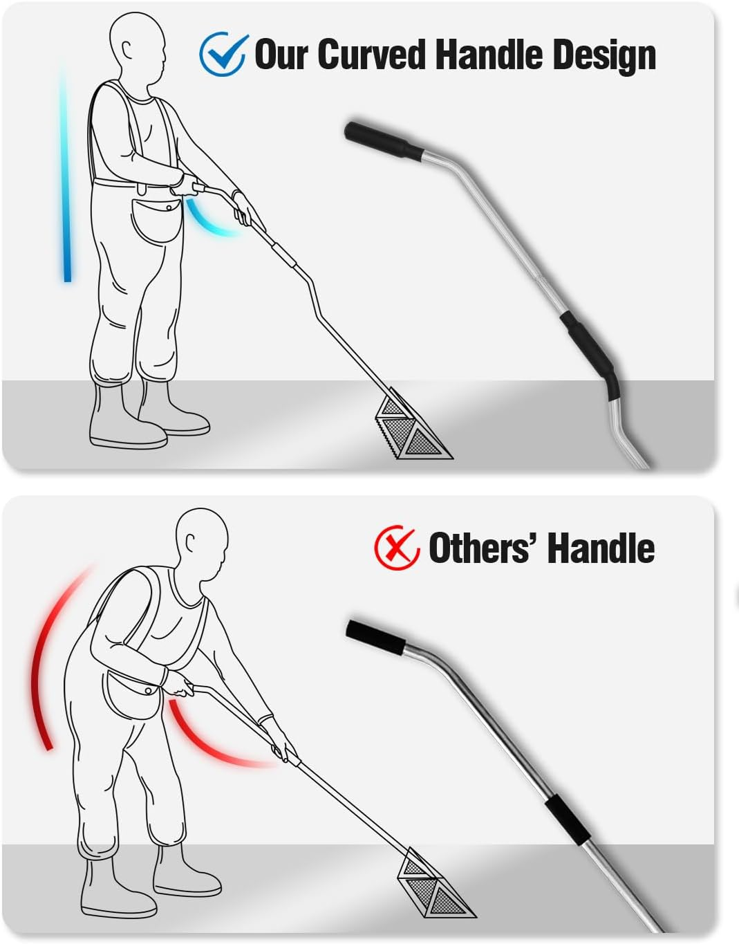 Exact Design Sand Flea Rake, Anodized Aluminum One Piece Strong 58" Long Handle, 16-Inches Wide Basket, Sharp Teeth, Curved Handle Design [Revision Version] image number 2