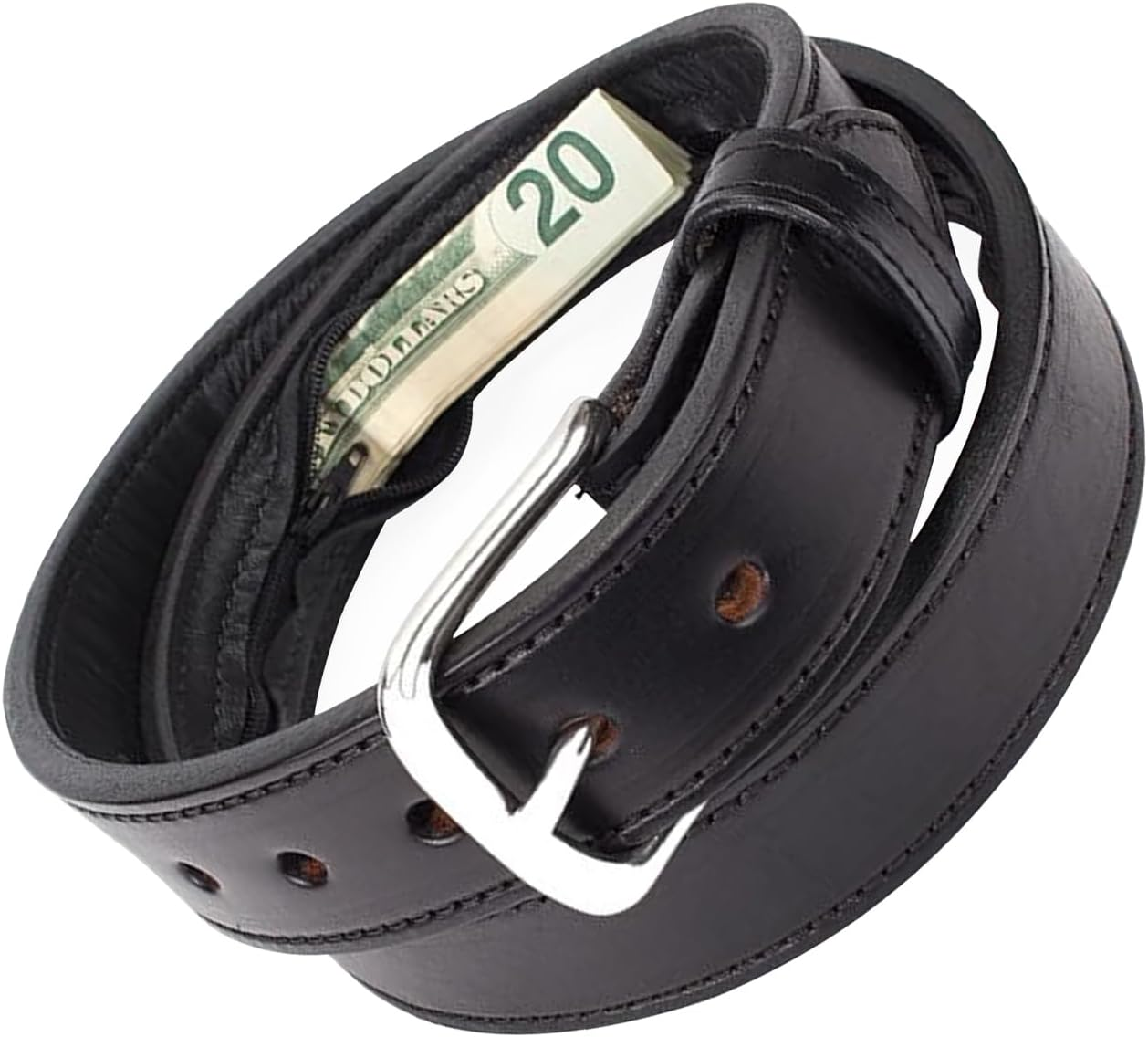 Leather Money Belt | Secret Hiding Money Storage Belt | Cash Storage Safe Security Accessories for Valuables Jewelry Keys Memory Cards Receipts Undercover Fanny Pack image number 5