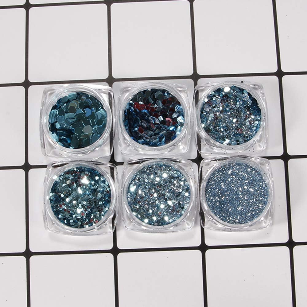YOFASEN Pack of 6 Chunky Glitter Face Glitter - Nail Art Accessories Glitter Crafts Sequins Mixed Set Cheeks Lips Makeup DIY Decor Sequins, Blue 1