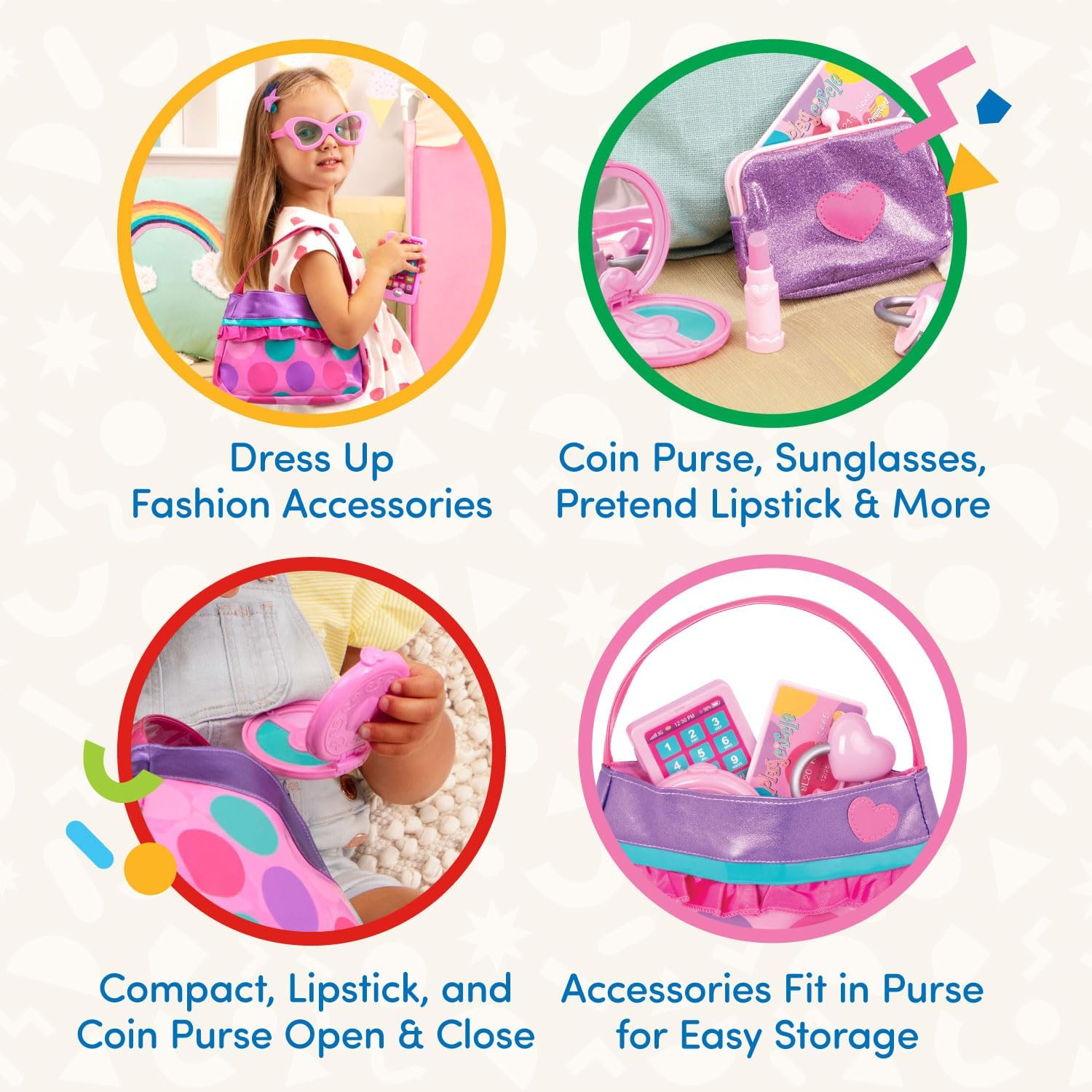 Play Circle by Battat &ndash; Princess Purse Style Set &ndash; Pretend Play Multicolor Handbag and Fashion Accessories &ndash; Toy Makeup, Keys, Lipstick, Credit Card, Phone, and More image number 3