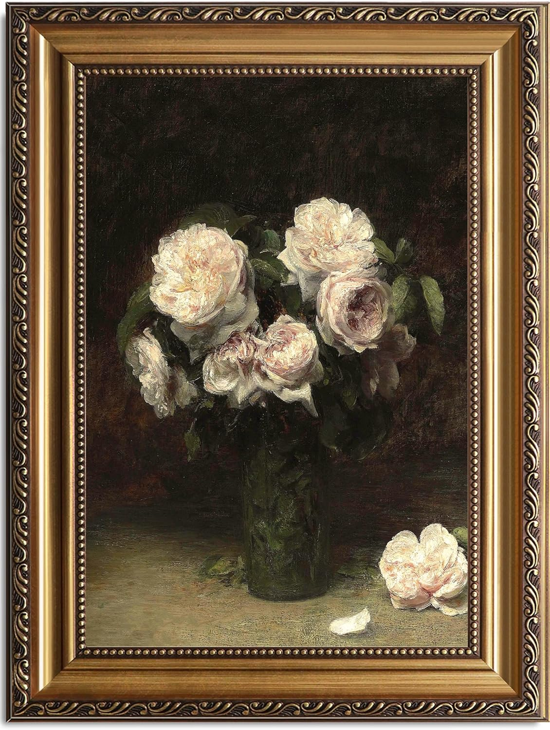 ASTRDECOR Vintage Floral Wall Art, Gold Framed Canvas Wall Art Moody Dark Roses Painting, Vintage Flower Art Print for Kitchen Bedroom Bathroom Wall Decor, French Country Decor - 16" X 24" image number 2