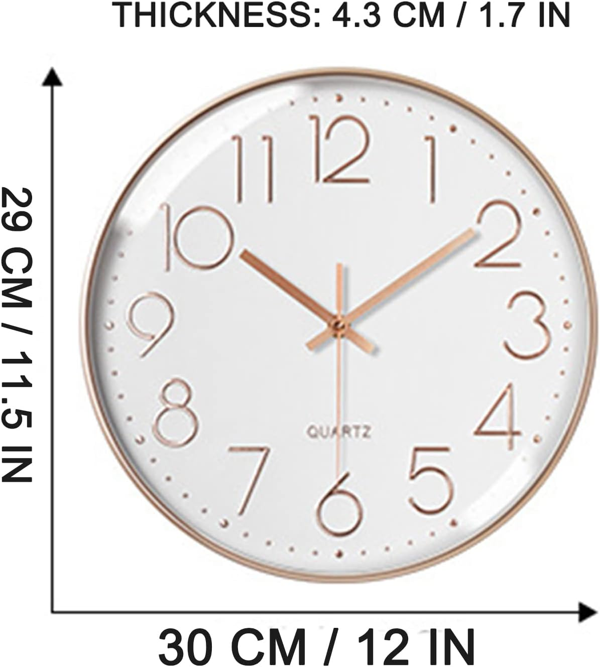 Kiamnitau Home Office Battery Operated Wall Clock Silent Non Ticking 12 Inch Living Room Bedroom Quartz round Clock (Black) WC001 - White image number 7