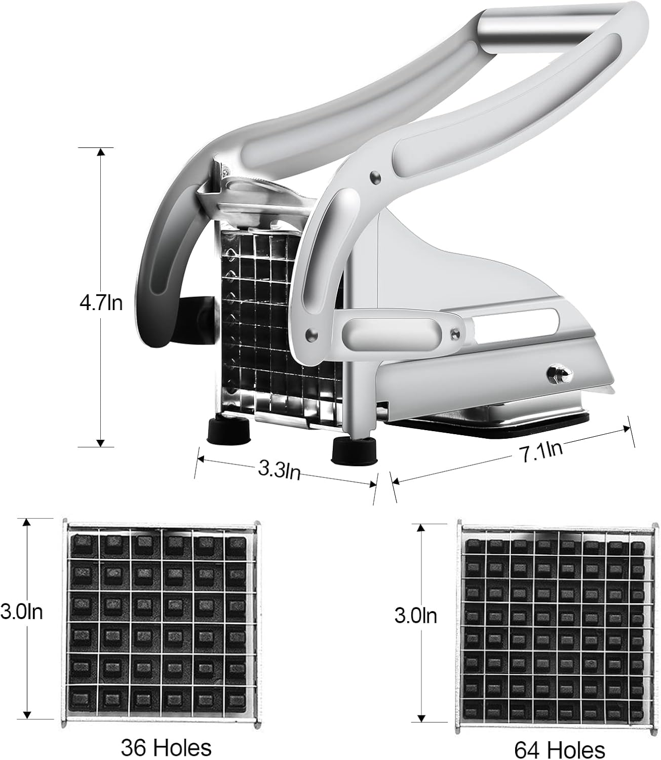 French Fry Cutter with 2 Blades, Professional Potato Cutter Stainless Steel, Potato Slicer French Fries, Press French Fries Cutter for Potato image number 1
