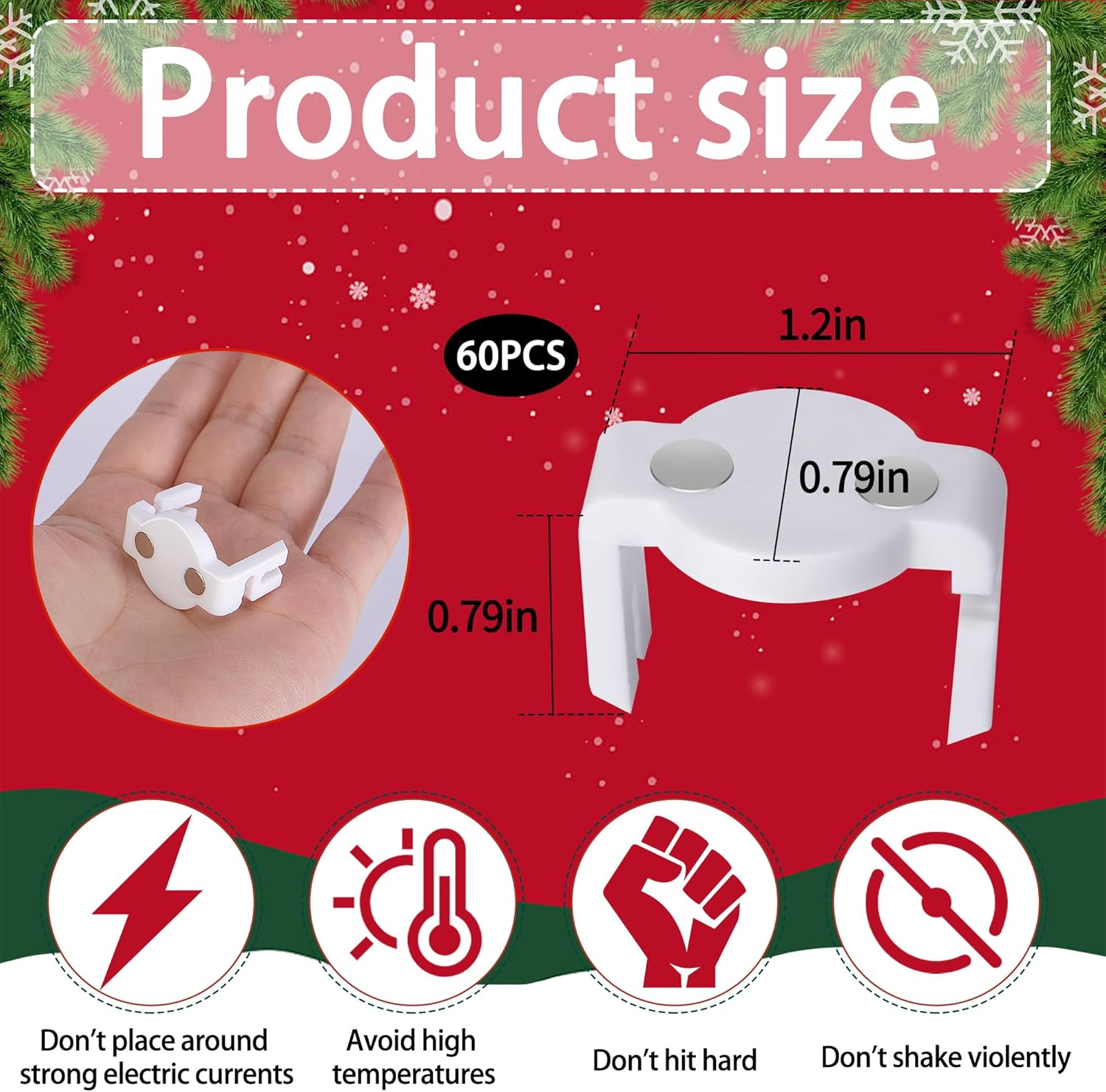 Watayo Extra Strong Magnetic Christmas Light Clips- Magnetic Light Clips for C9 Socket- Magnetic Sockets Light Clips Hooks for String Light Outdoor Patio Lighting (60 Pcs, White) image number 1