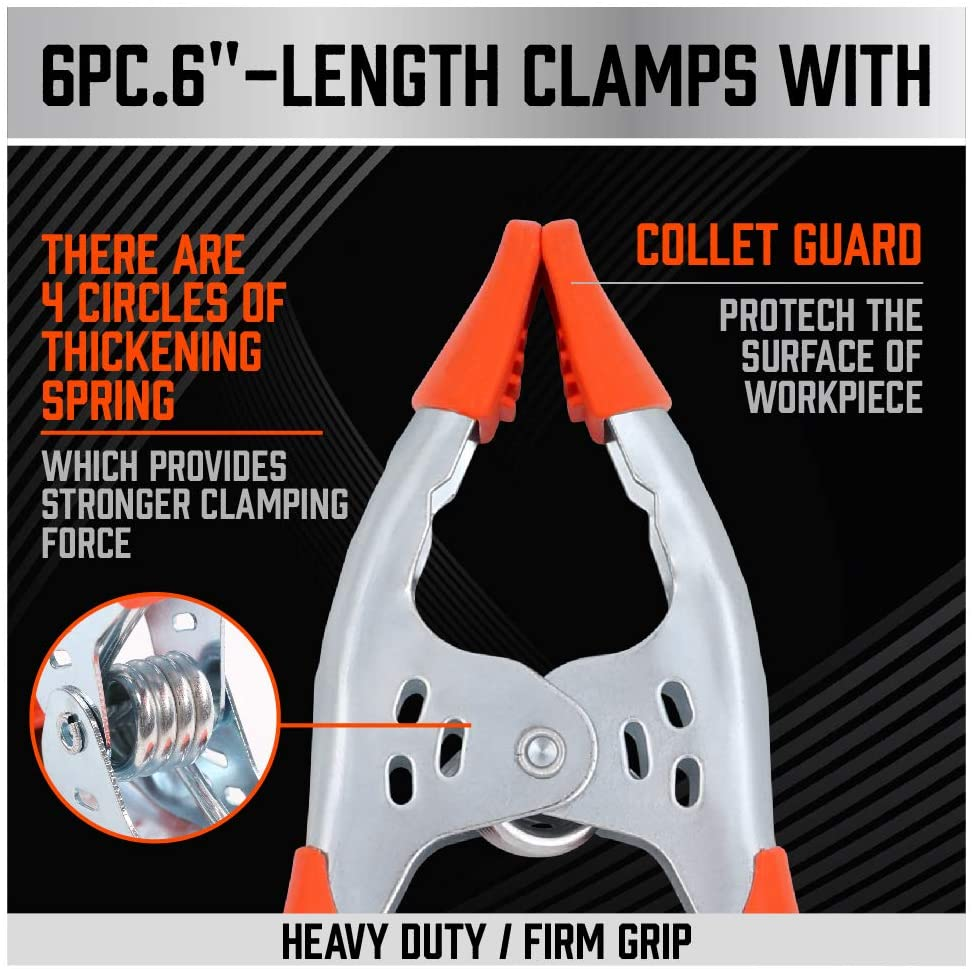 6-Pieces 6-Inch Strong Spring Clamp Large Super Heavy Duty Spring Metal Orange - 2.5 Inch Jaw Opening (6) image number 2