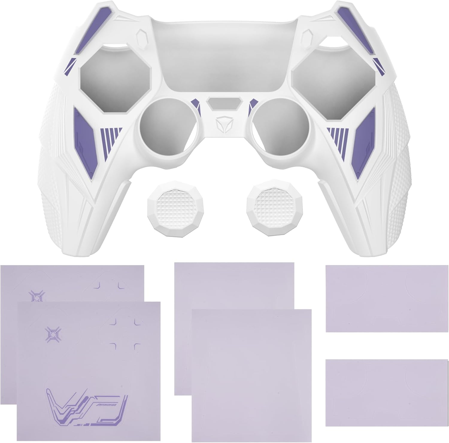 Playvital Mecha Rhino Silicone Cover for Ps5 Controller with Thumb Grips & Stickers, Anti-Slip Controller Grip Skin Accessories Compatible with Ps5 Charging Station - White & Light Violet image number 6