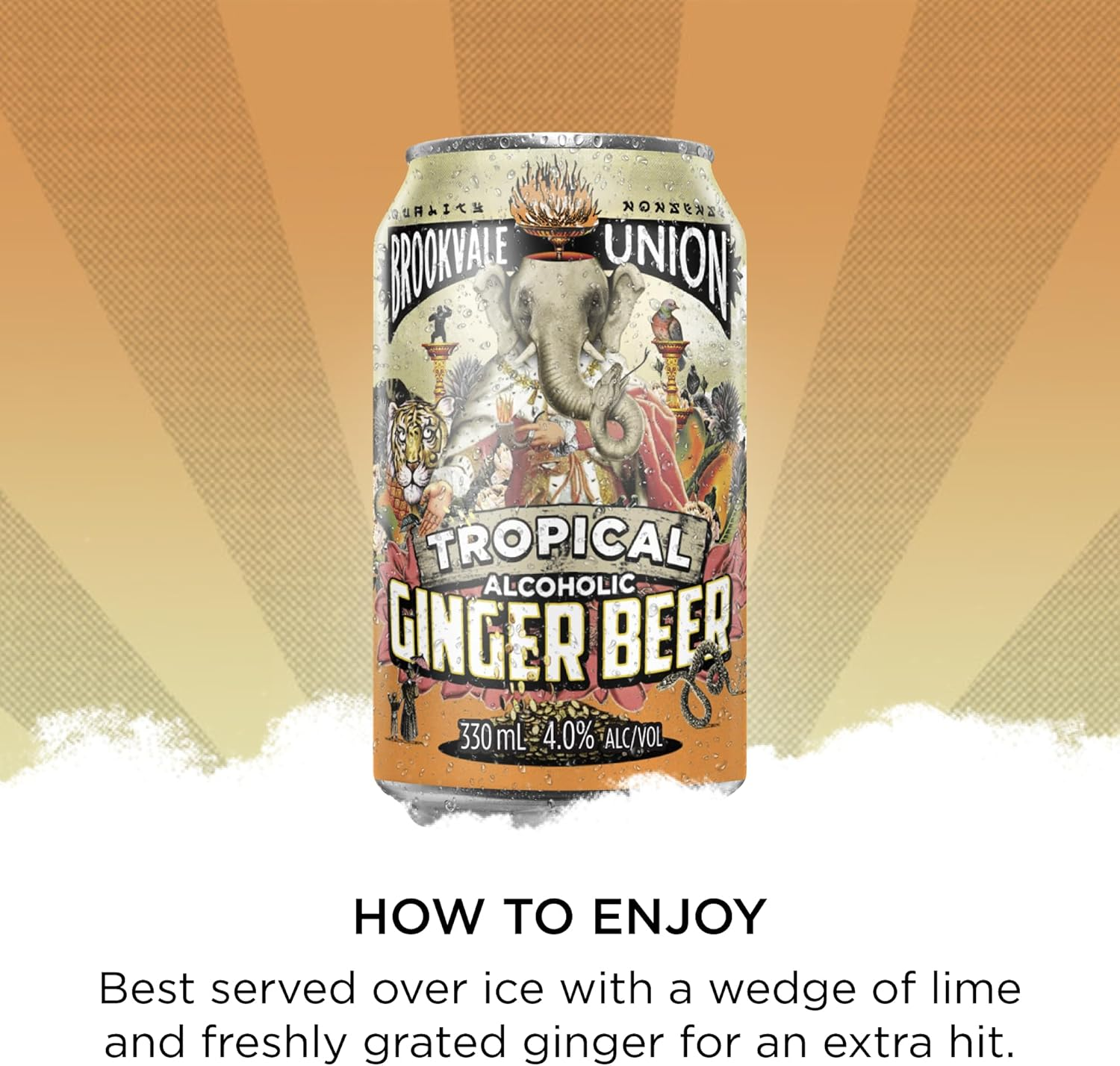 Brookvale Union Tropical Alcoholic Ginger Beer, Spicy & Smooth Finish, 4% ABV, 330Ml (Case of 24 Cans)