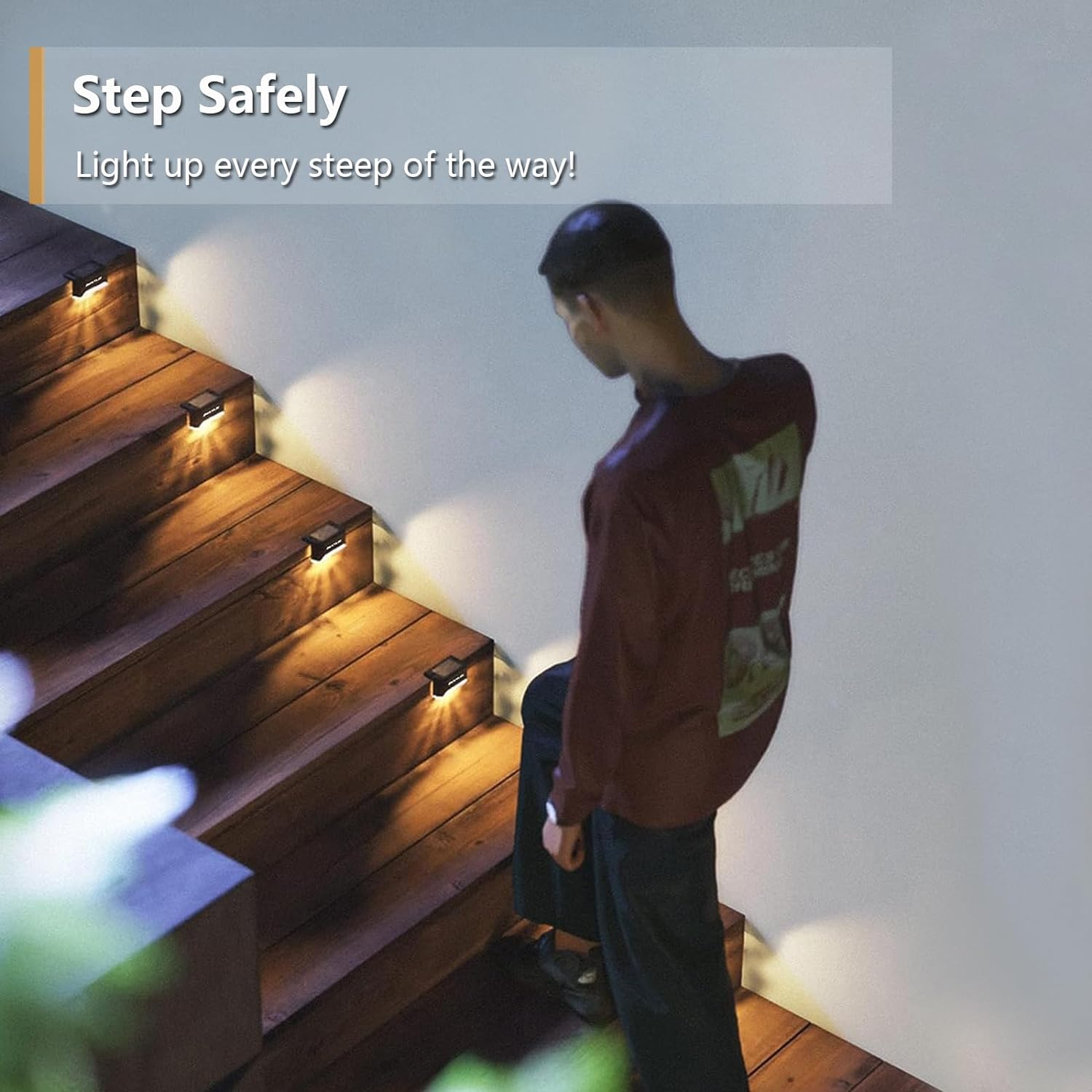 4Pack Solar Deck Lights Outdoor Waterproof, Solar Step Lights Led Warm Light, Solar Step Lights for Stairs Garden Fences Railing Yards Backyard Balconies (Warm) image number 5