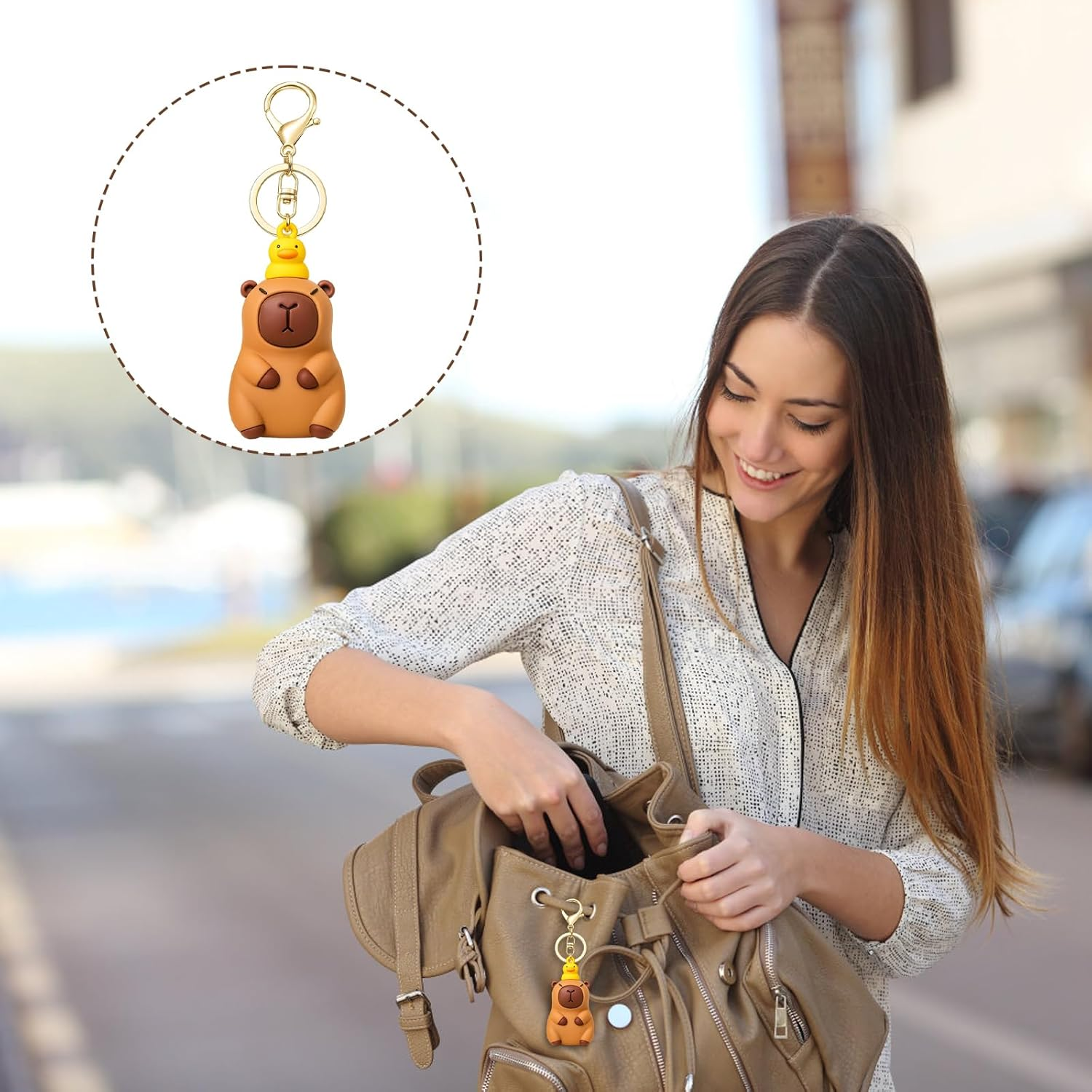 Capybara Make-Up Bag with Key Ring, Capybara Backpack, Cute Capybara Set for Travel and Everyday Life, Loved by Boys Women and Dolphin Lovers