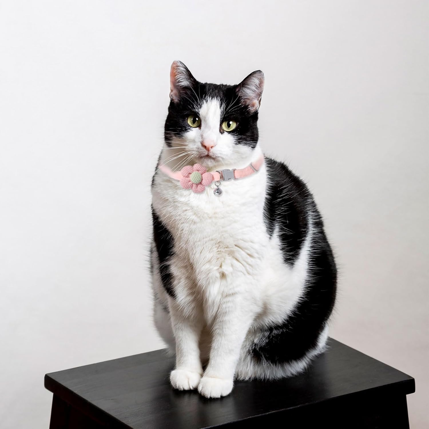 GLOBLELAND 4 Pieces 4 Styles Knitted Cat Collars with Bells Cute Kitten Flower Collars Pet Necklace Accessories with Safety Clasp Adjustable Safety Collar image number 1