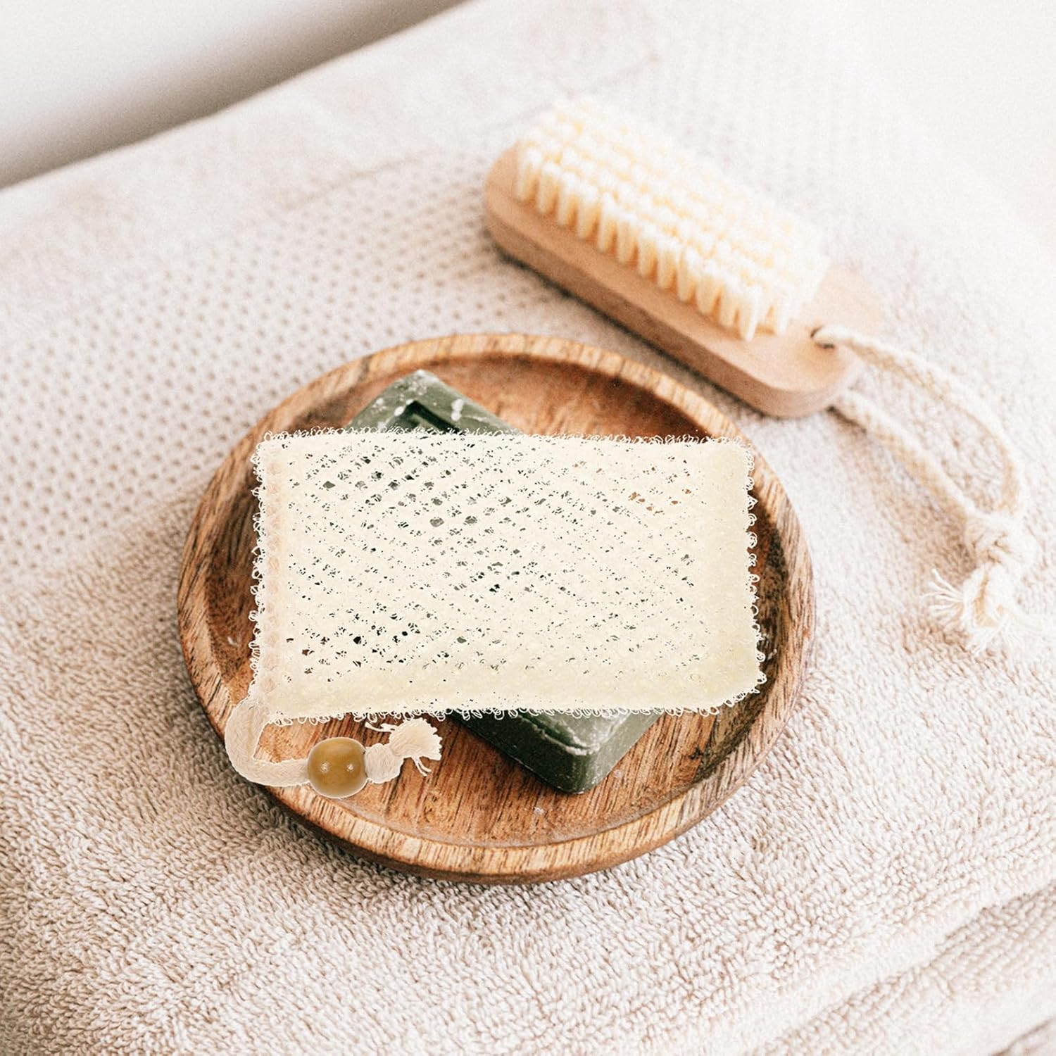 Exfoliating Soap Saver Pouch, Nylon Mesh Soap Bag for Bar Soap, Travel Soap Sack for Shower, Beige, 14X8X4Cm image number 2