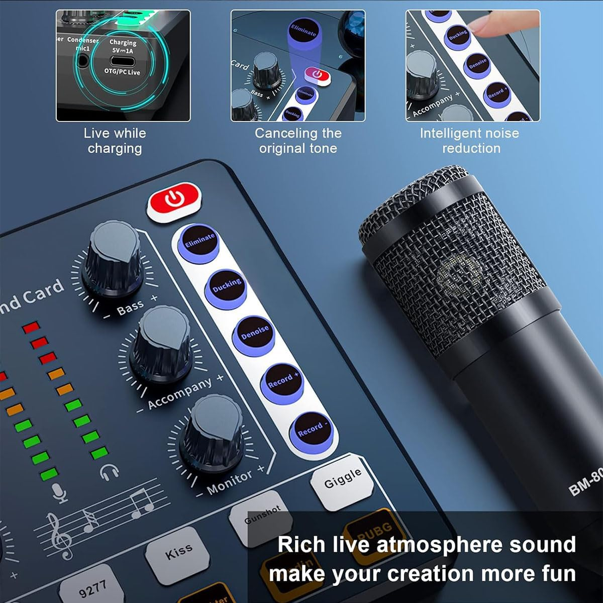 Annuoyi M8 Audio Mixer,Live Sound Card,Portable Audio Mixer, Audio Interface with Dj Mixer Effects and Voice Changer, Voice Changer Device for Singing/Pc Video Chat/Broadcast/Karaoke. image number 2