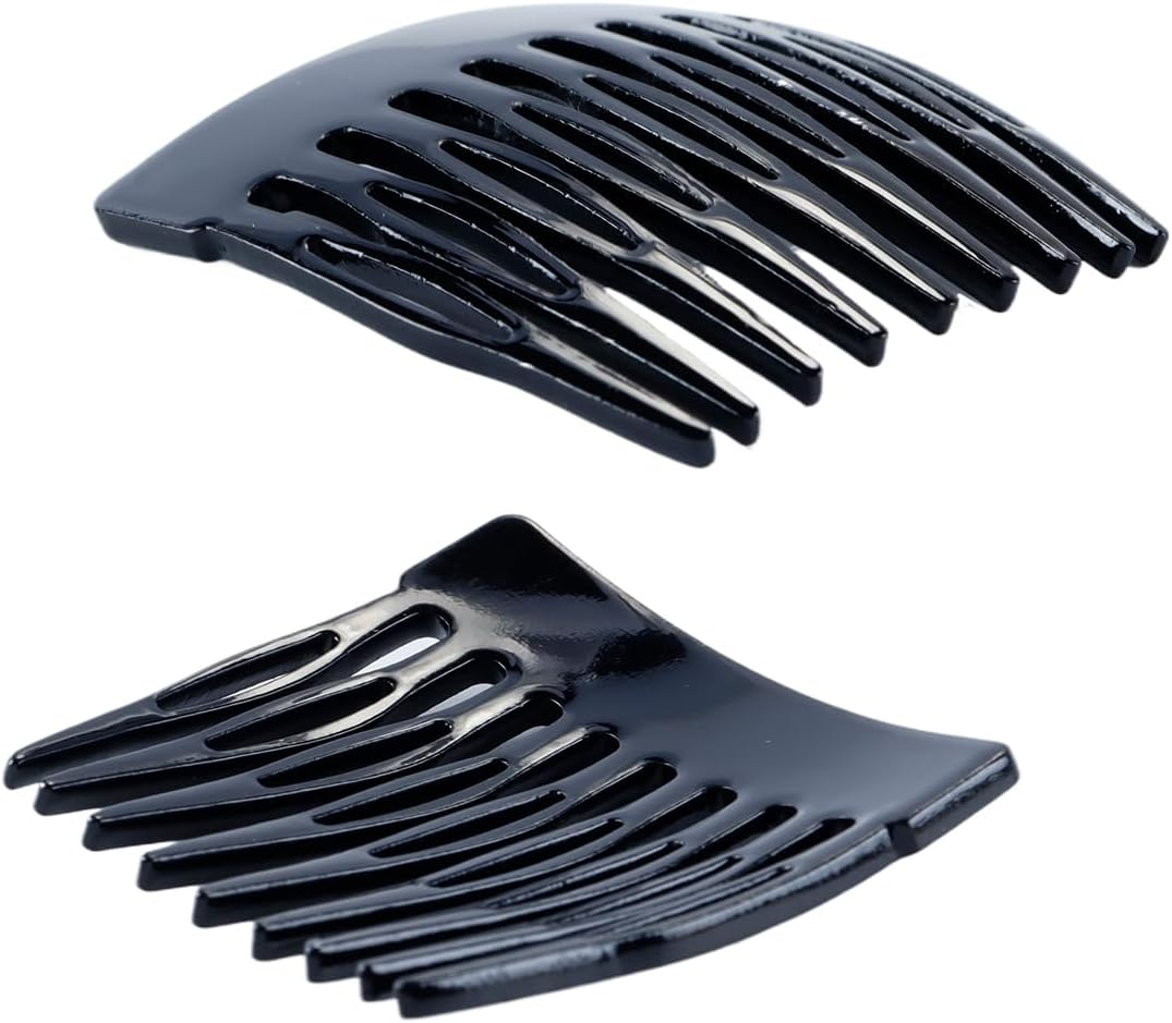 Hoite 4Pcs Black Small French Side Comb Slide Hair Clips Decorative Bun Holders Strong Hair Styling Accessories for Women Acrylic image number 5