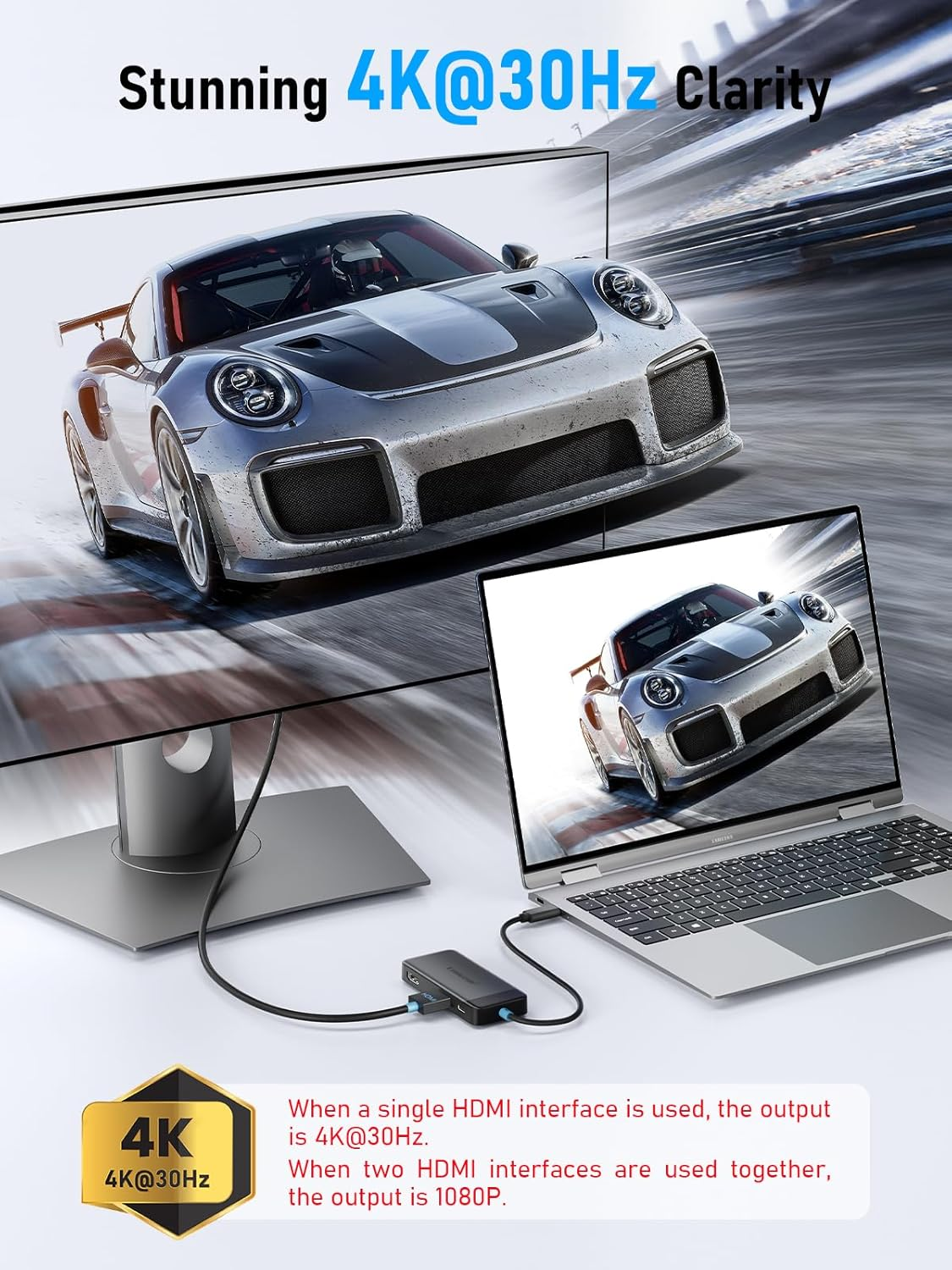 Lemorele 6 in 1 Docking Station Dual Monitor - USB C Hub W/ 4K HDMI*2, 5Gbps USB 3.0 * 3, USB C PD 100W Fast Charging - Plug and Play for Laptop Dell Lenovo HP Macbook Surface image number 2