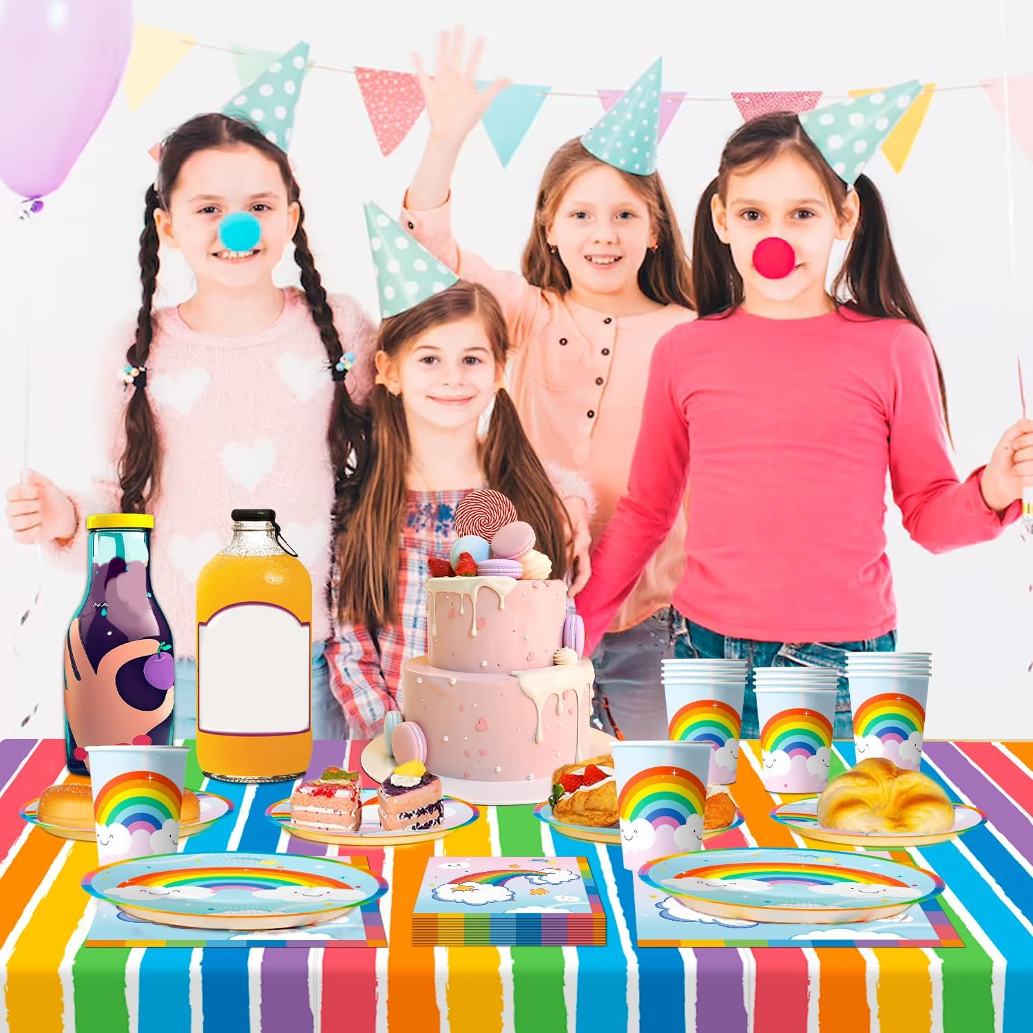 Rainbow Party Supplies, 81Pcs Rainbow Birthday Decorations Tableware Set Party Plates Cups Napkins Tablecloth Etc Birthday Party Supplies for Girls Themed Party&Baby Shower image number 3