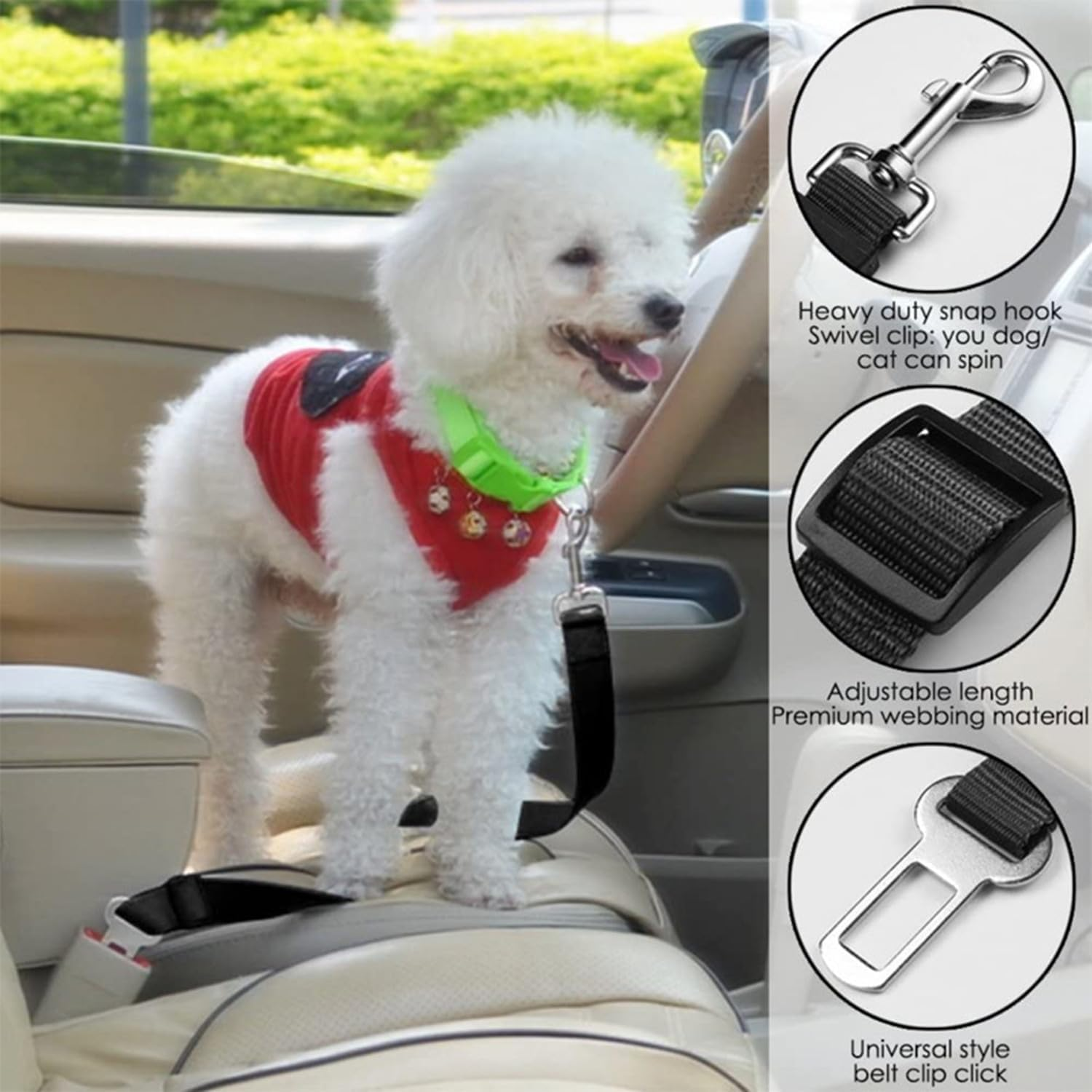 2 Packs Adjustable Length Pet Dog Cat Car Seat Belt Pet Seat Belt Pet Accessories for Dogs Cats and Pets Car Vehicle Traveling Safety(Black) image number 6