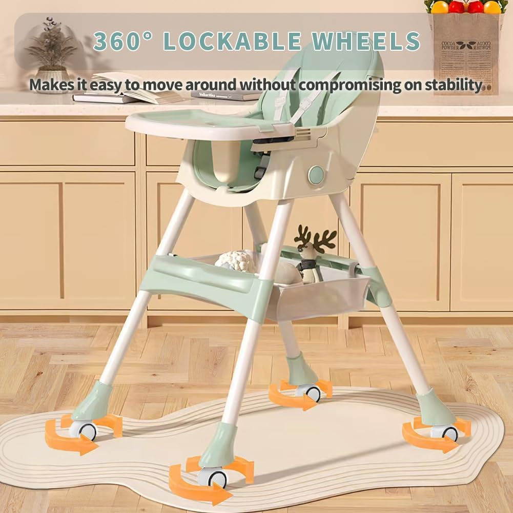 Portable Baby High Chair, 6 in 1 Convertible High Chairs for Babies & Toddlers with 5-Point Safety Harness, Foldable High Chair for Space-Saving, Adjustable Dining Tray, Backrest & Height image number 1