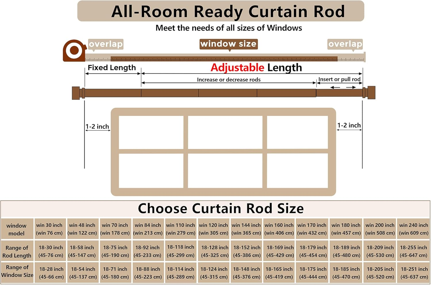 Curtain Rods 45-429 Cm, for Window 406 Cm, Adjustable Length Heavy Duty Decorative Finials Diameter 2.2 Cm,13 Ft, Black image number 5