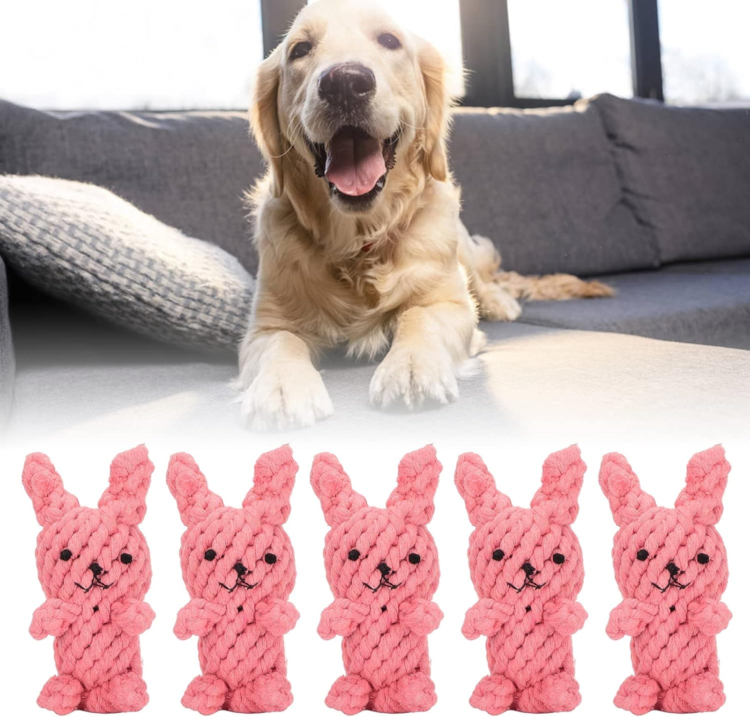 5Pcs Bite Resistant Dog Chew Toy Cotton Rope Rabbit Shape Toy Dog Molar Toy Teething Training for Small Medium and Large Dog Pets image number 1
