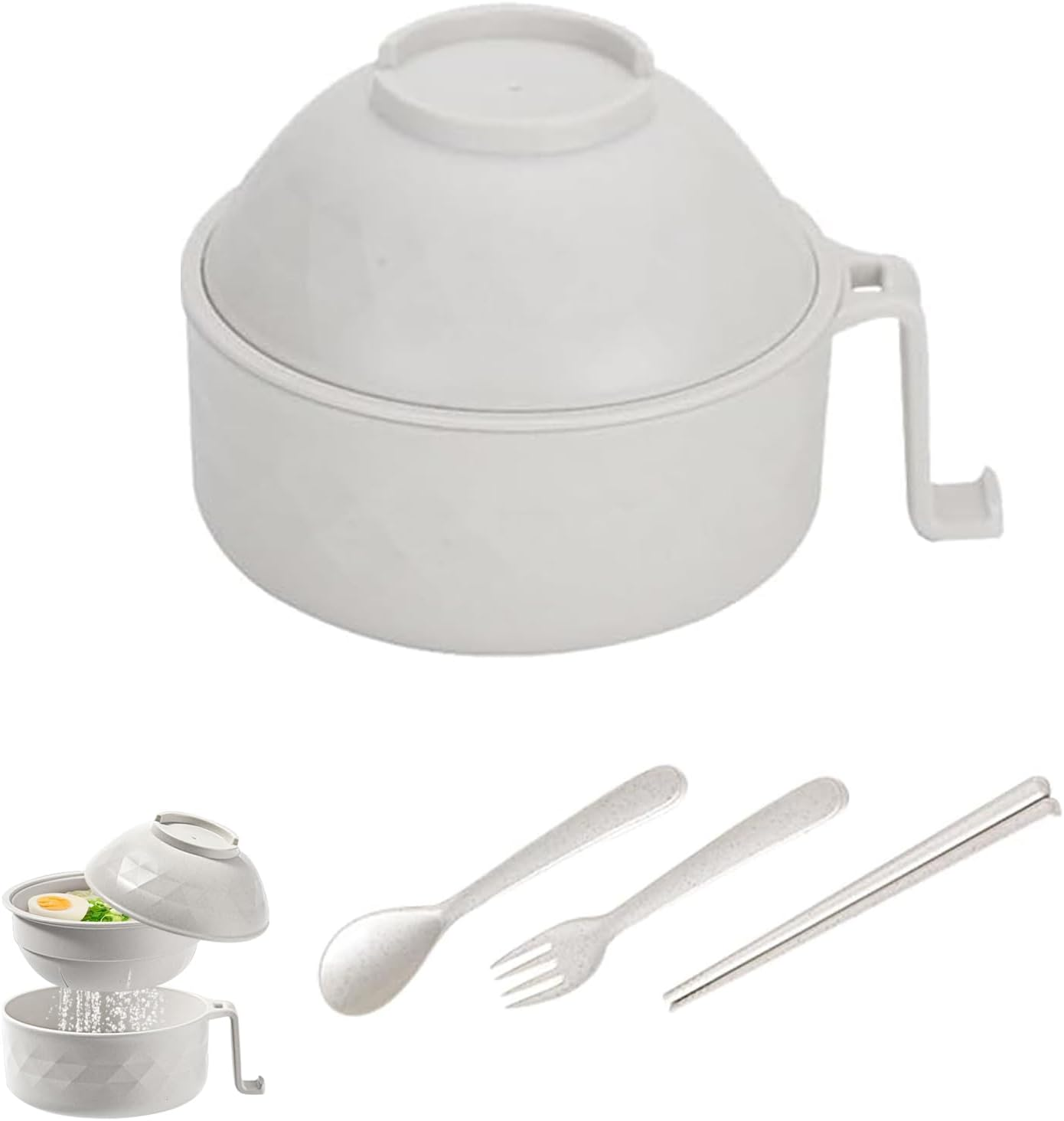 Yharnamite 6 Pcs Ramen Bowl Set, Ramen Noodle Bowls with Chopsticks, Spoon, Fork, Strainer and Lid, Microwave Ramen Cooker, Ramen Pot Set for Dorm Room, Apartment, Home, Office (Black)