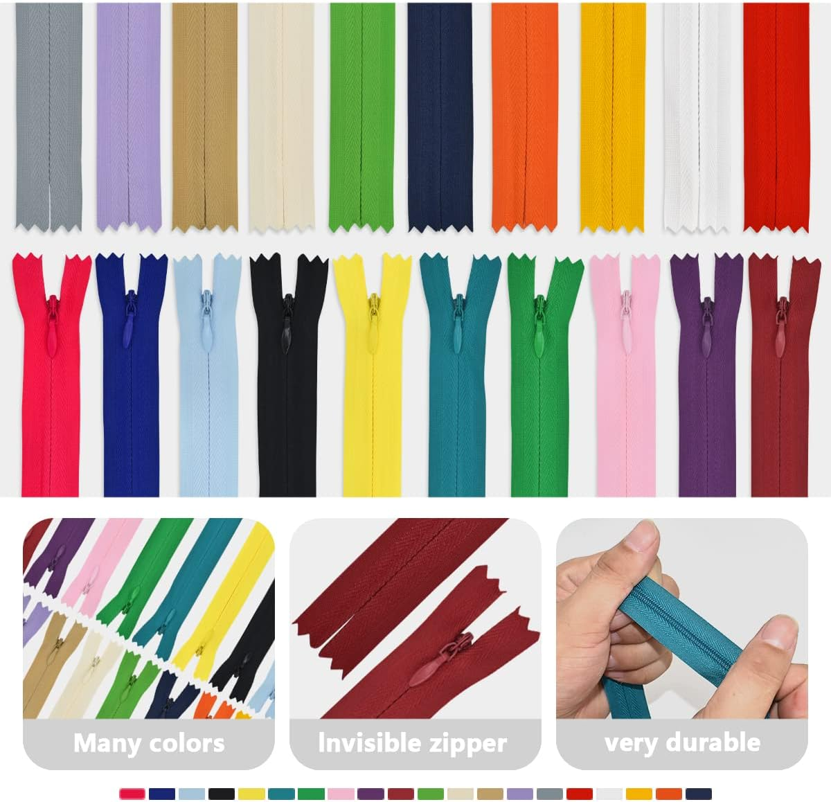 40Pcs Nylon Invisible Zippers, Sewing Bulk Zippers Supplies in 20 Colors for Tailor Sewing Crafts, Dresses, Skirts, Pants and DIY Crafter'S Special (30Cm/12Inch) image number 2