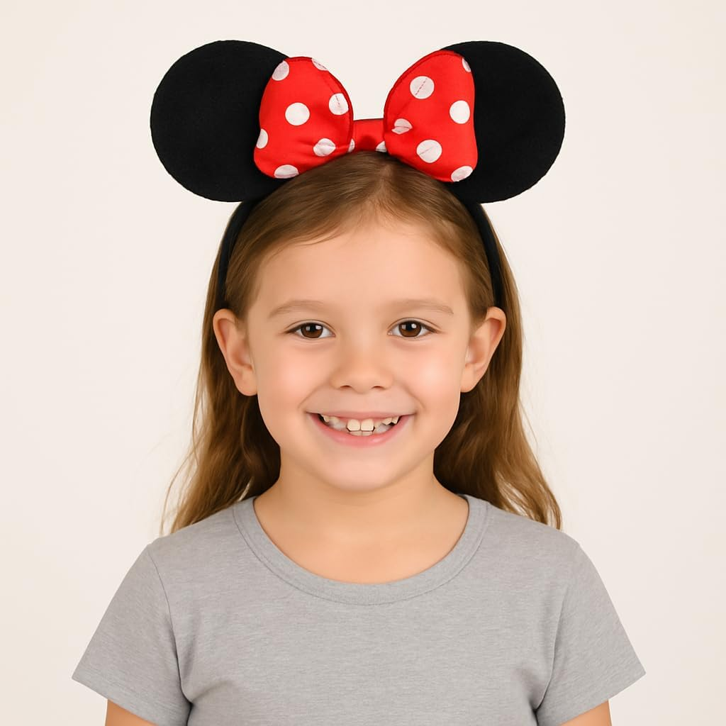Mouse Ears Headband with Red Polka Dot Bow &ndash; Kids Costume Hair Accessory for Fancy Dress, Cosplay, Birthday Parties &ndash; Available in a 1, 3 or 5 Pack Set image number 4