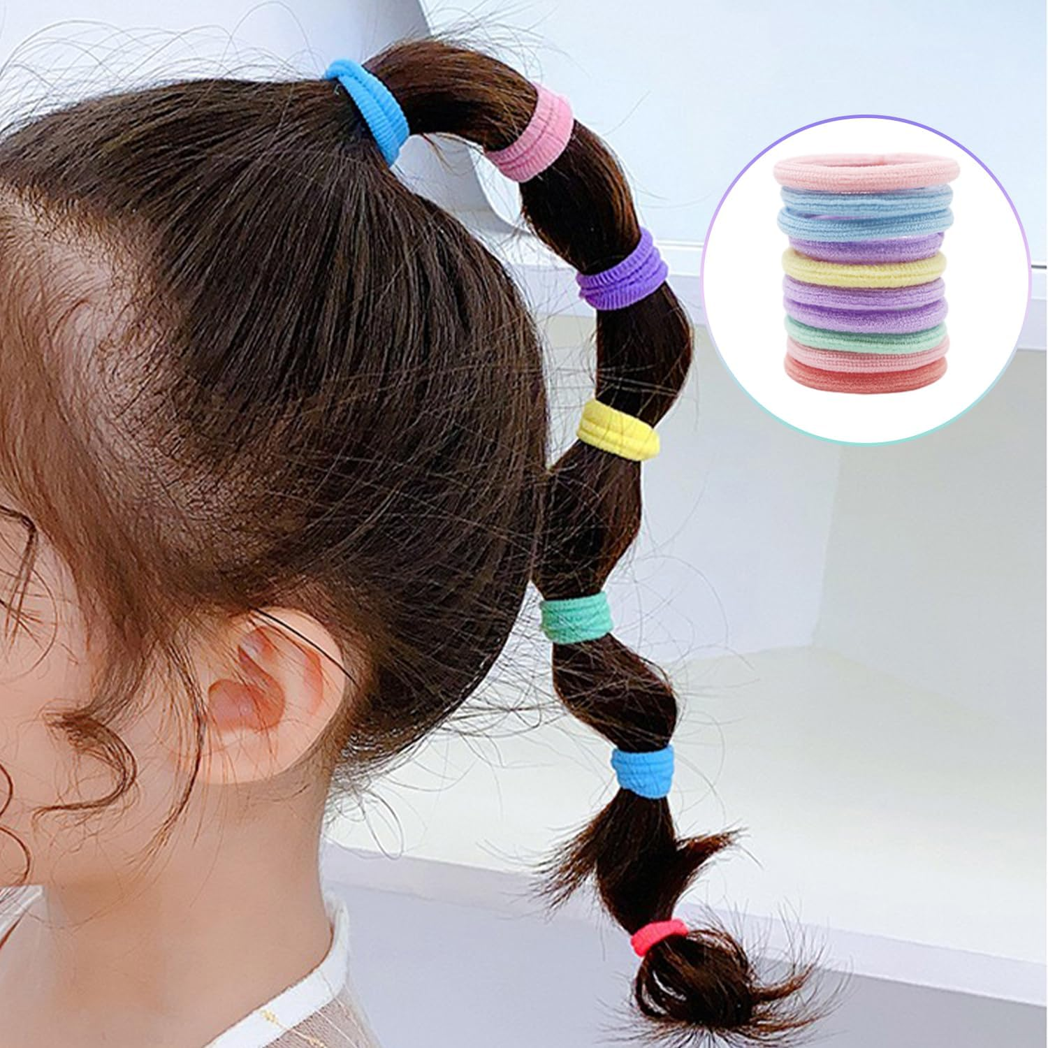 1 Set of 100 Colourful Hair Bobbles for Girls with 1 Velvet Bag, Elastic Hair Rope, Mini Head Hair Accessories, Children'S Ties, Decorative Headband Set image number 1