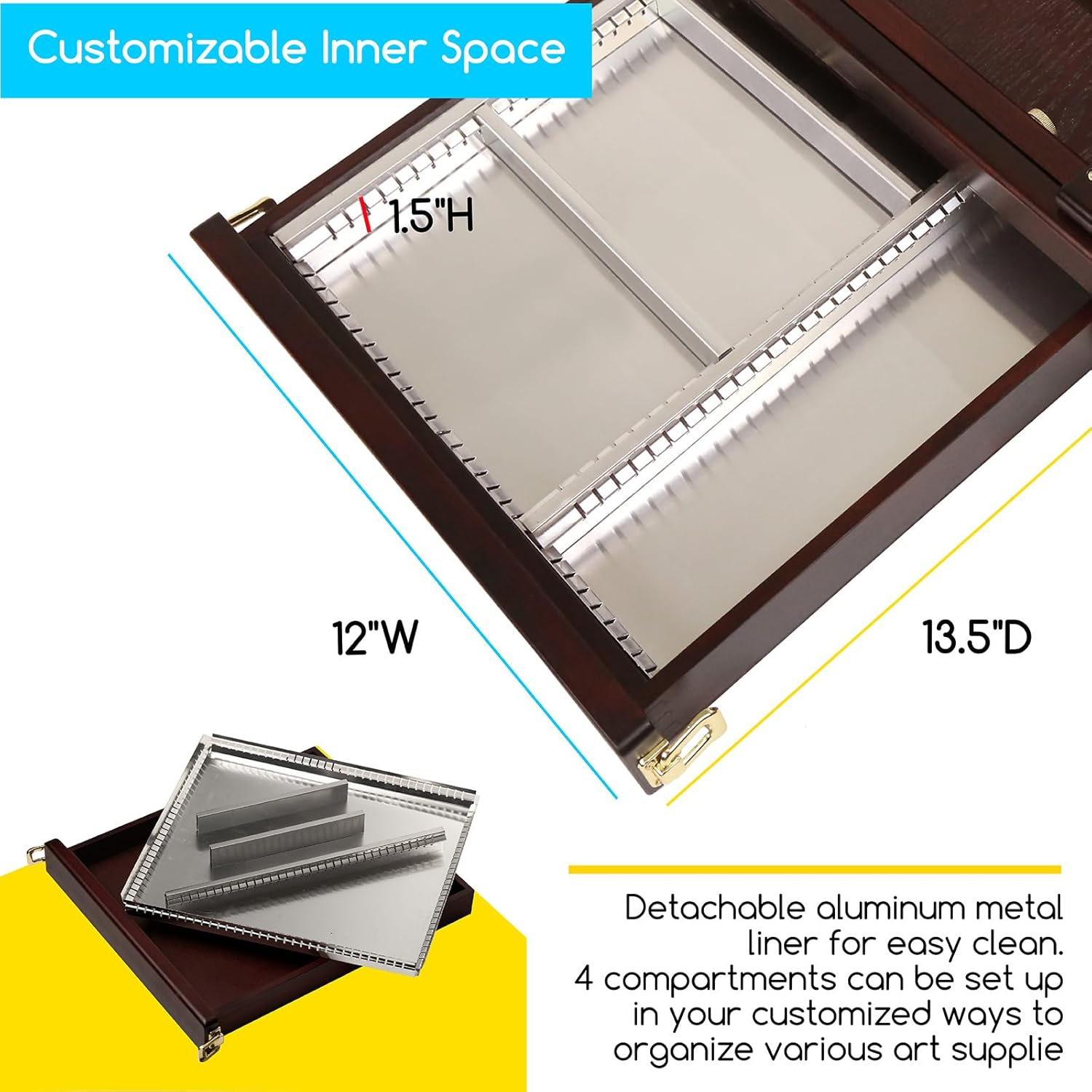 MEEDEN Studio Sketchbox Table Easel with Metal Lined Drawer - Adjustable Solid Beech Wood Tabletop Easel & Sketchbox Artist Easel with Storage, for Studio or Plein Air - Holds Max 34", Walnut Finish