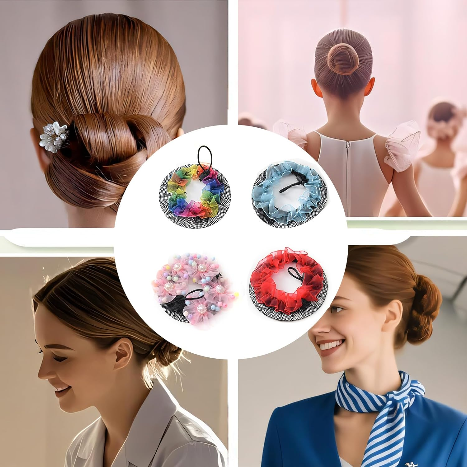 EUYKQNOI Pack of 4 Hair Net Bun and Bun Pillow Small, Soft Breathable Material, Easy for Perfect Hairstyles, Ideal for Children, Girls, Ballet and Women'S Hair Accessories, Daily Use Hair Nets image number 2