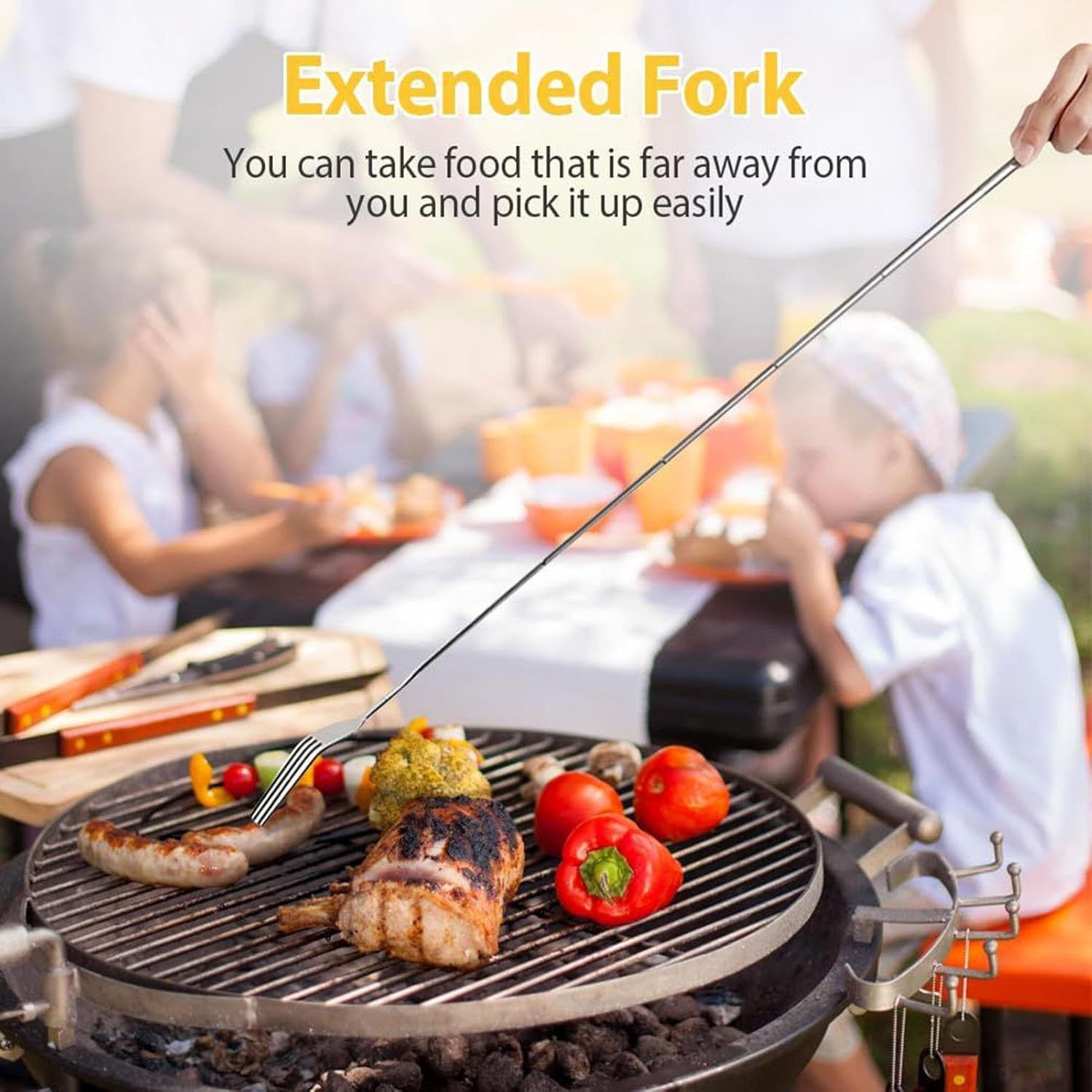Expandable Fork - Non-Slip Stainless Steel Kitchen Gadgets,Metal Extending Fork Eating Utensils - for Home Office Camping Travel Grilling Outdoor Fishing Hiking Baking Dinner Fruit Dessert
