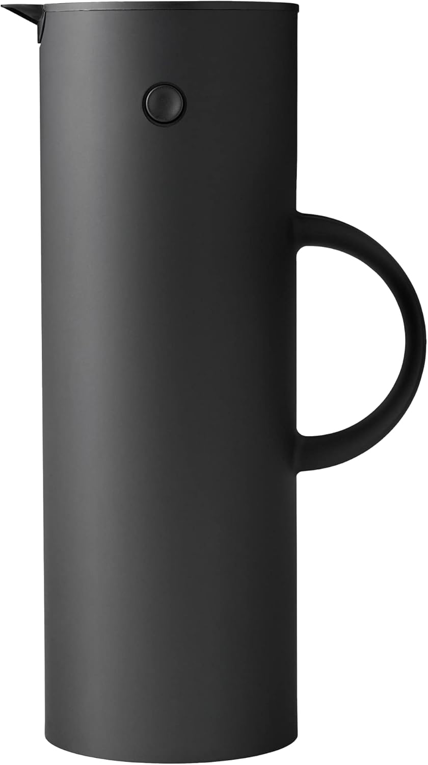 Stelton EM77 Insulated Jug - Double-Walled Insulated Jug for Hot/Cold Drinks - Tea & Coffee Pot with Glass Insert, Magnetic Closure, Screw Lid, Vintage Design - 1 Litre, Soft Black