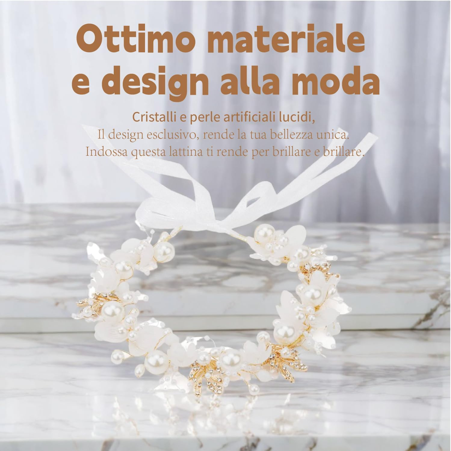 Esshogo 1 Piece Girls Hair Bridal Piece Vine Rhinestone Women Headband, Bridal Headpiece for Hair, Flower Wreath, Headband, Adjustable Elastic Band, Hair Band Pearl Crown Stra