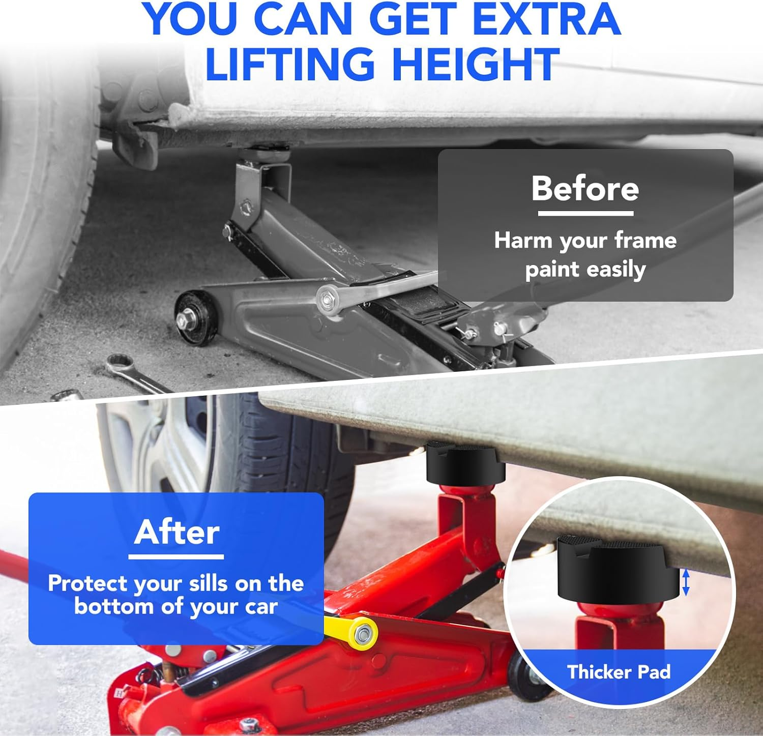 Suewort Upgraded Pinch Weld Jack Pad, Two Depths X-Grooves Floor Jack, Easily Fit Different Cars, Thicker Sturdy and Grippy Rubber Pad to Protect You and Your Car, 3.9 X 3.9 X 1.8 In image number 3