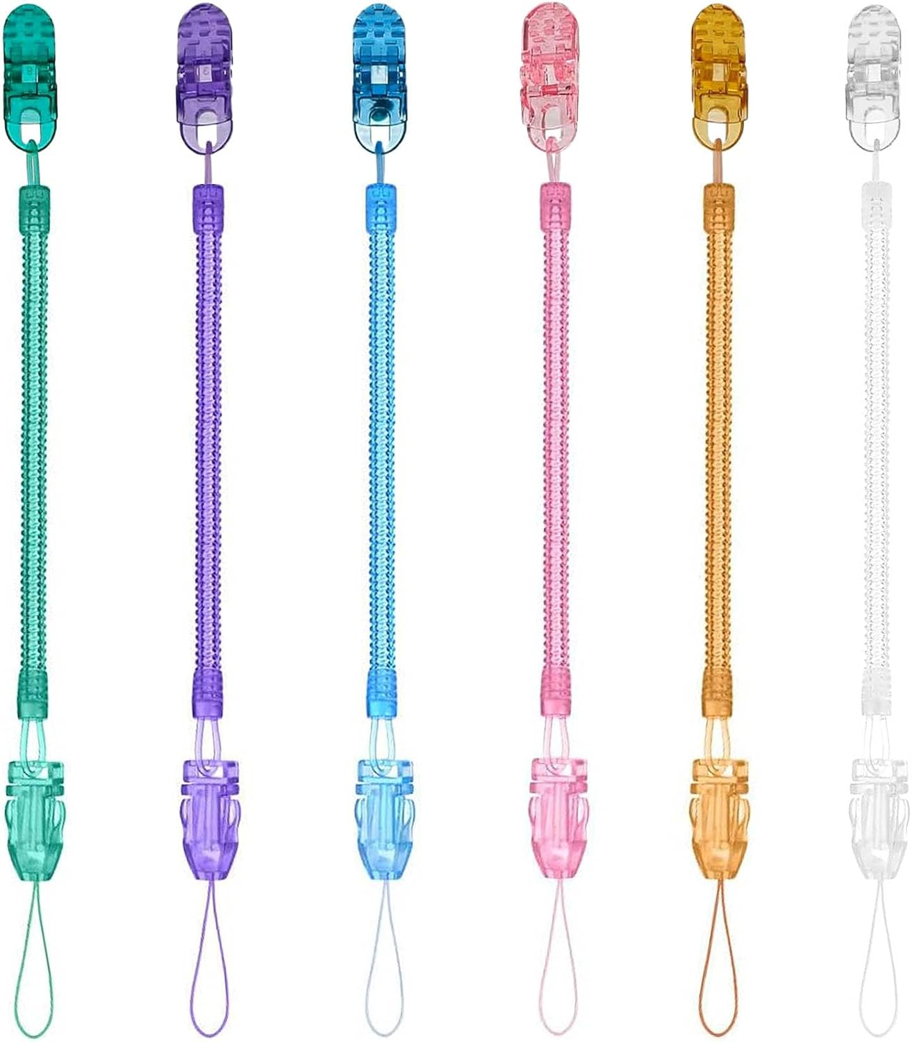 6 Pack Pacifier Clip with Adjustable Spring, Baby Toy Clips Retractable Chain Bpa-Free, Lightweight, High Chair Toys Straps Stroller Accessories Toddler Car Seat Toys Baby Travel Essential image number 1