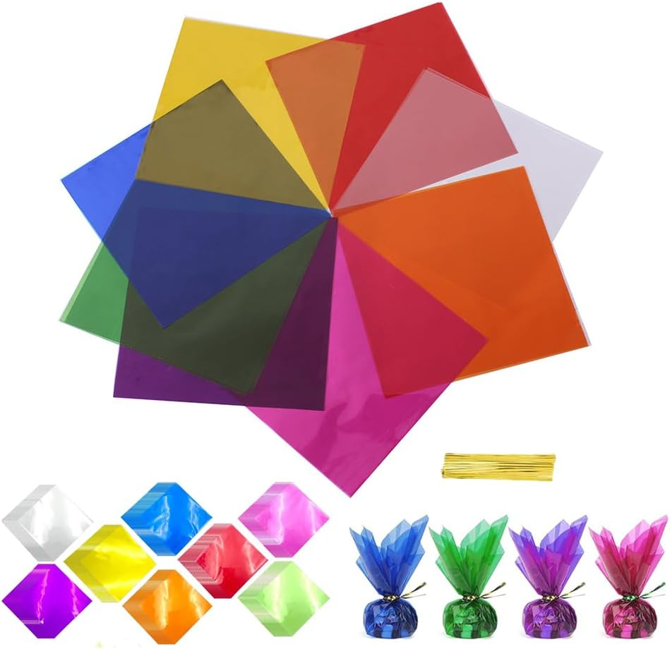 160Pcs Colorful Cellophane Sheets &ndash; 8 Vibrant Colors, 7.5X7.5 Inch Transparent Plastic Wrap for DIY Crafts, Gift Wrapping, Christmas & Valentine Decorations image number 6