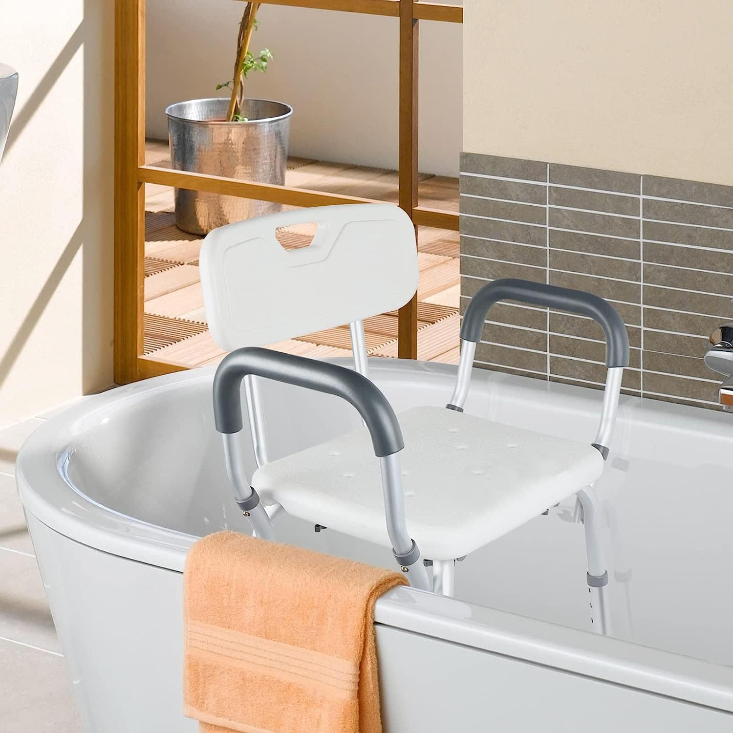 Joliling Adjustable Legs Shower Chair with Back,Aluminum Bath Chair with Anti-Slip Suction Cup, Portable Tool-Free Assembly, 330Lb Load,Suitable for Disabled, Pregnant Woman, Elderly image number 5