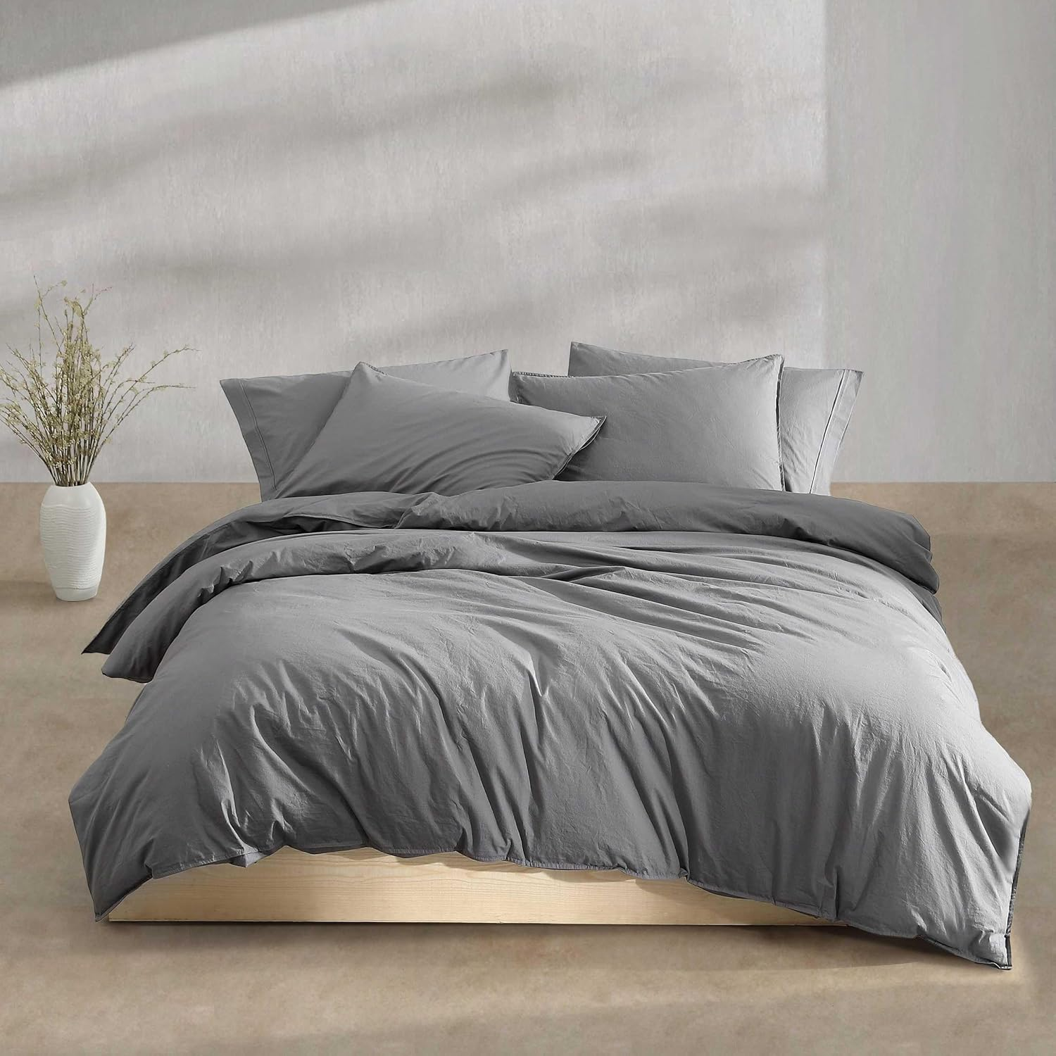 Calvin Klein - Queen Duvet Cover Set, Washed Cotton Percale Bedding, Luxuriously Soft Home Decor (Washed Percale Graphite, Queen)