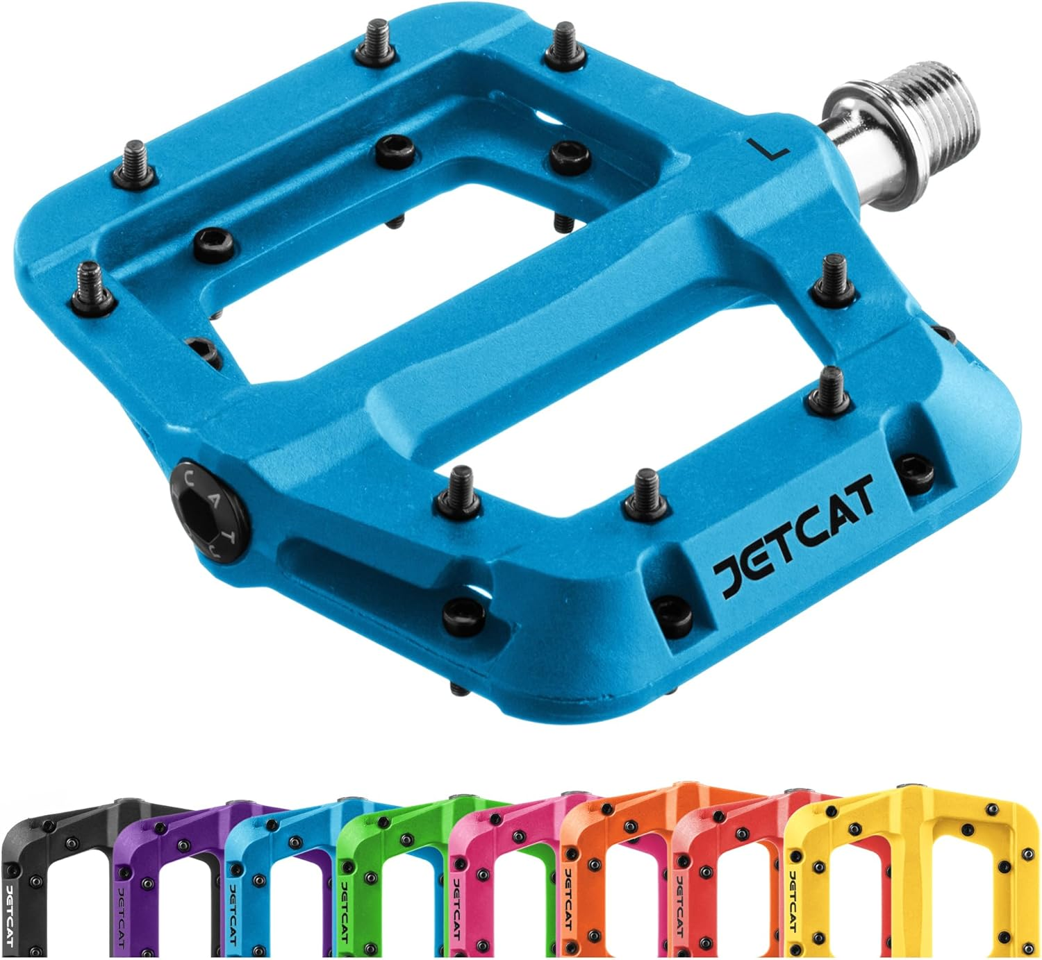 JETCAT Mountain Bike Pedals Flat - MTB Pedals Flat, Bicycle Pedals for Bmx/Mtn/Road/Gravel/Ebike, BMX Pedals, Platform Pedals, Adults & Kids Bike Replacement Upgrades Parts 9/16
